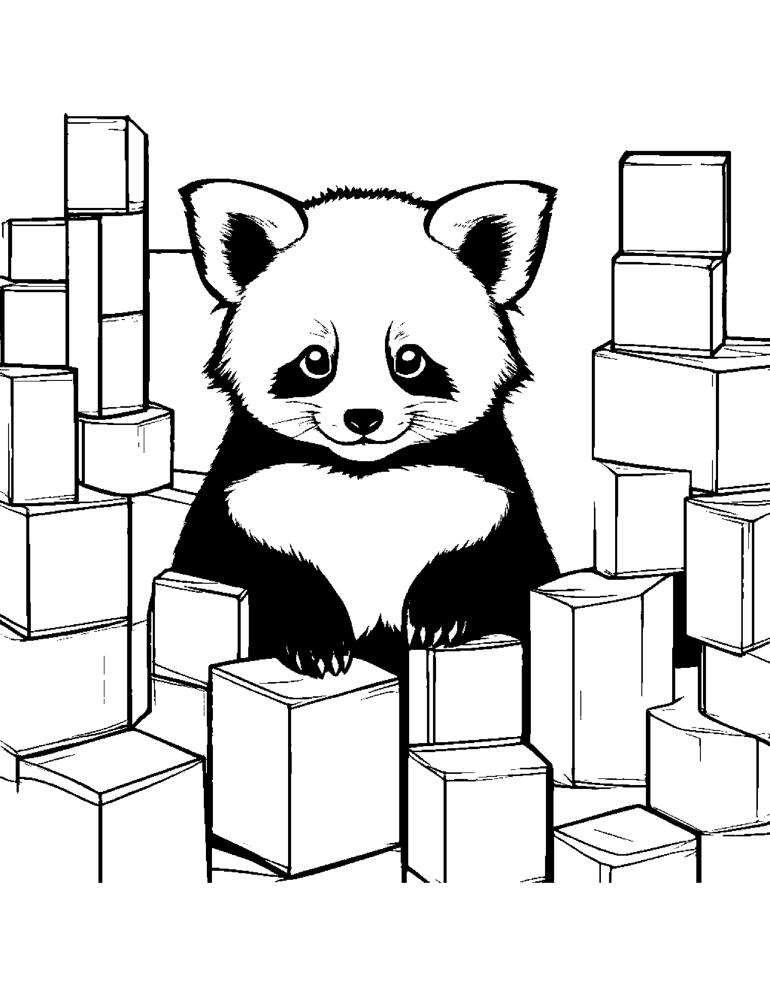 Red Panda Stacking Blocks #5 Coloring Page (Free Printable PDF)