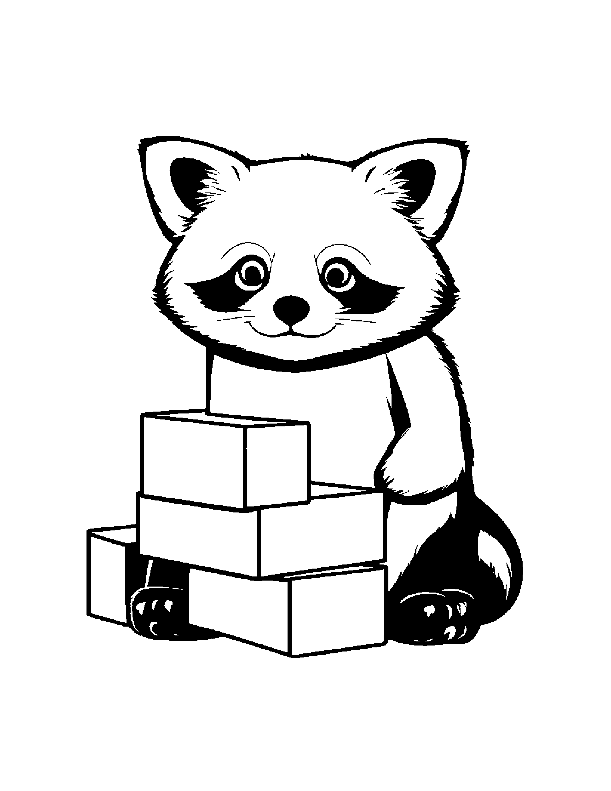 Red Panda Stacking Blocks Coloring Page (Free Printable PDF)
