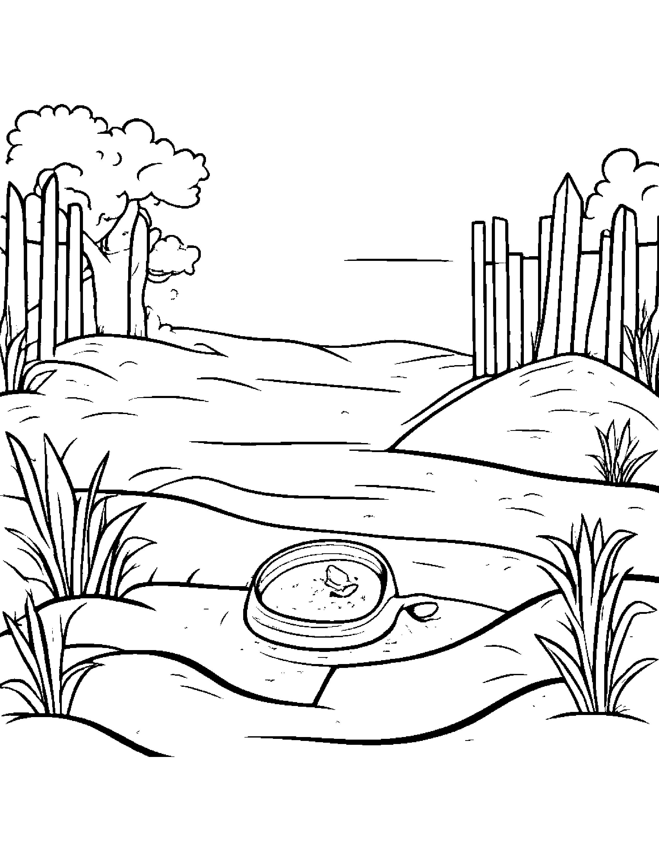 Shovel Playing Hide-And-Seek Beside A Sandbox #2 Coloring Page (Free Printable PDF)