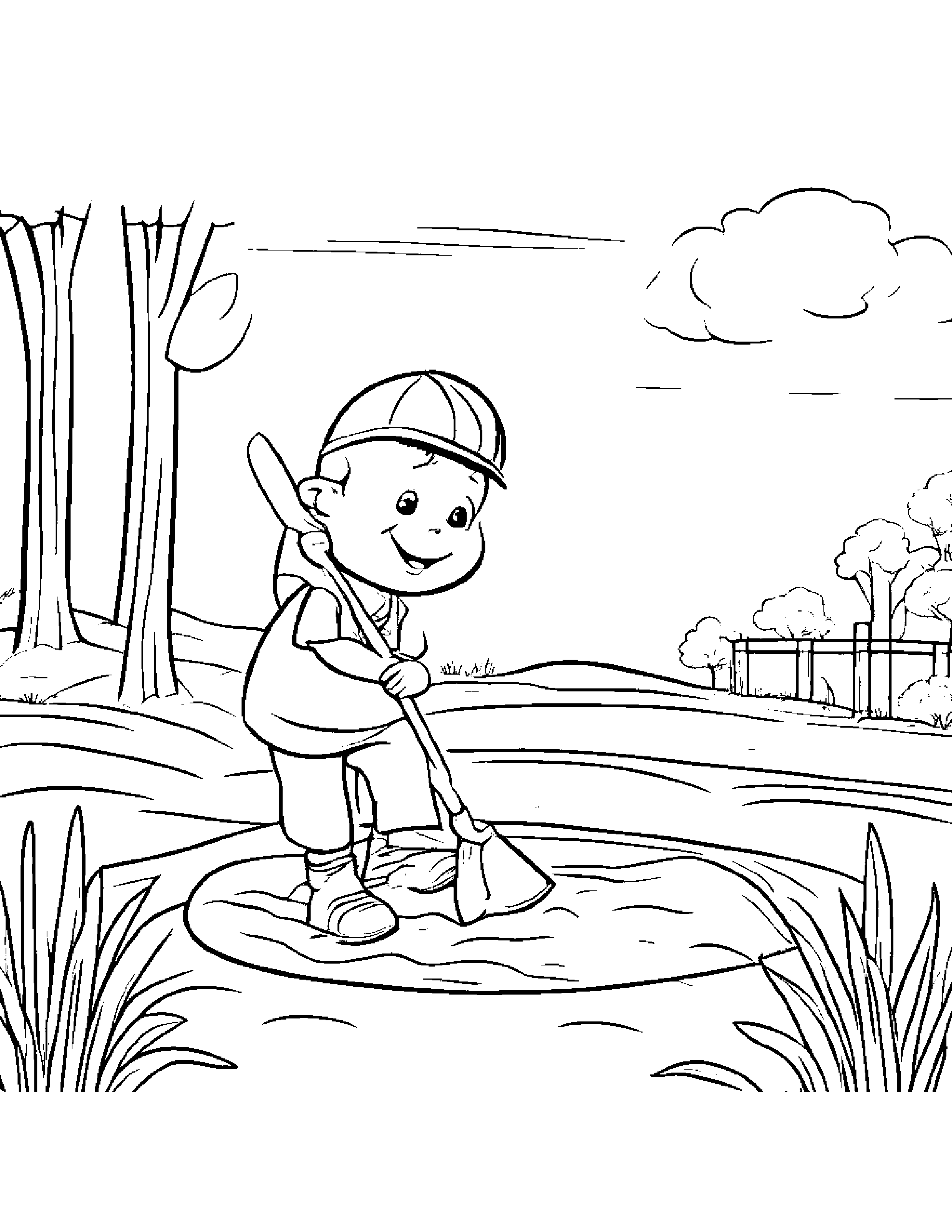 Shovel Playing Hide-And-Seek Beside A Sandbox #3 Coloring Page (Free Printable PDF)