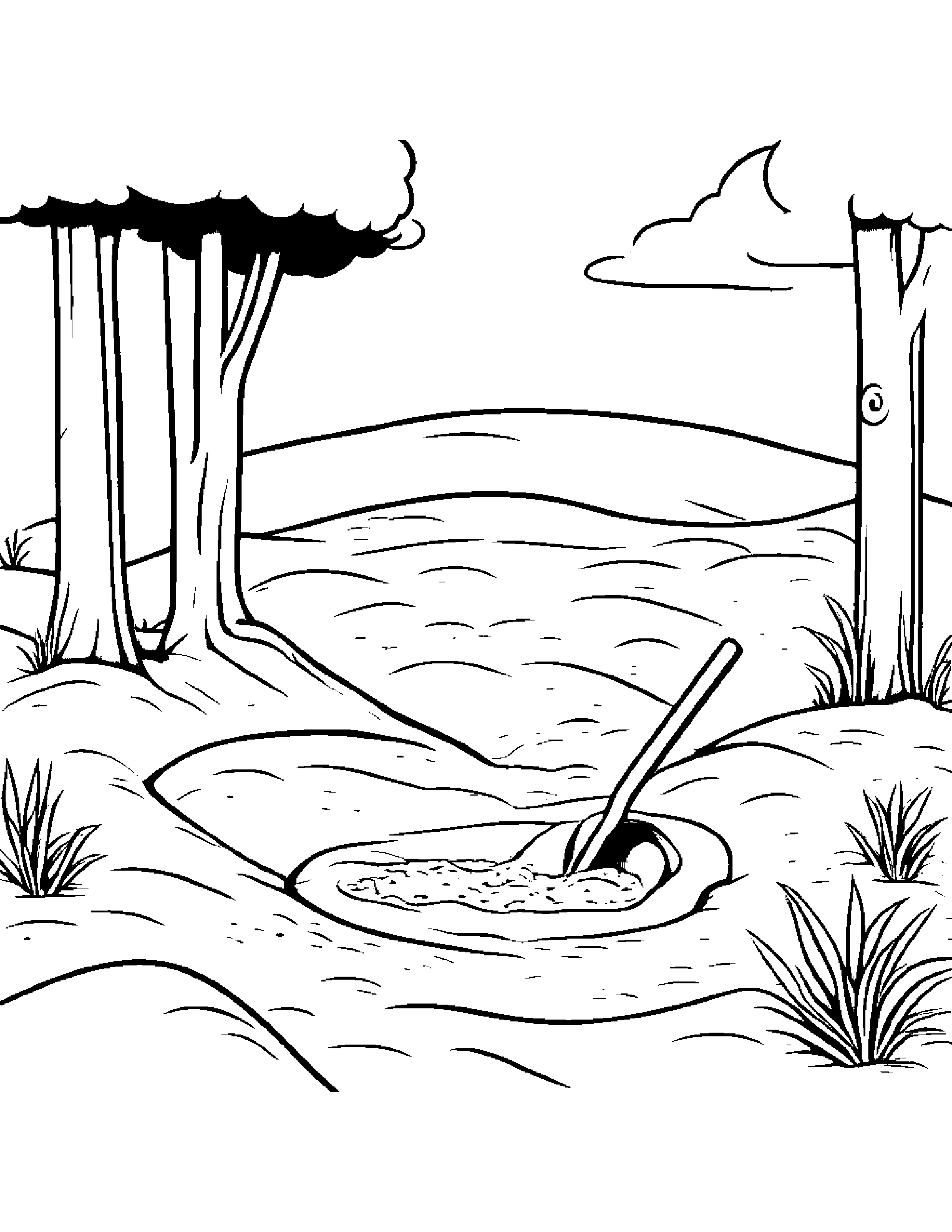 Shovel Playing Hide-And-Seek Beside A Sandbox #5 Coloring Page (Free Printable PDF)