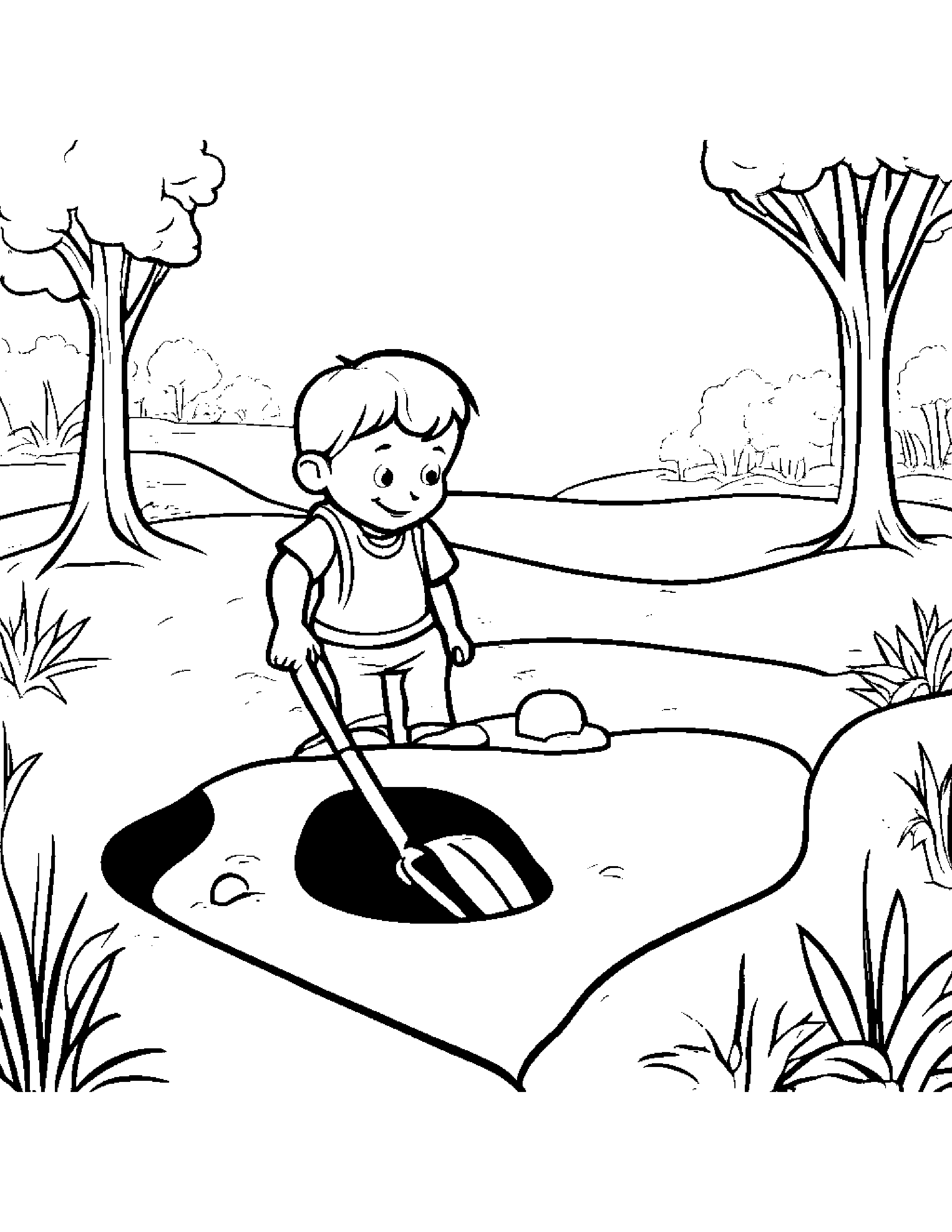 Shovel Playing Hide-And-Seek Beside A Sandbox Coloring Page (Free Printable PDF)