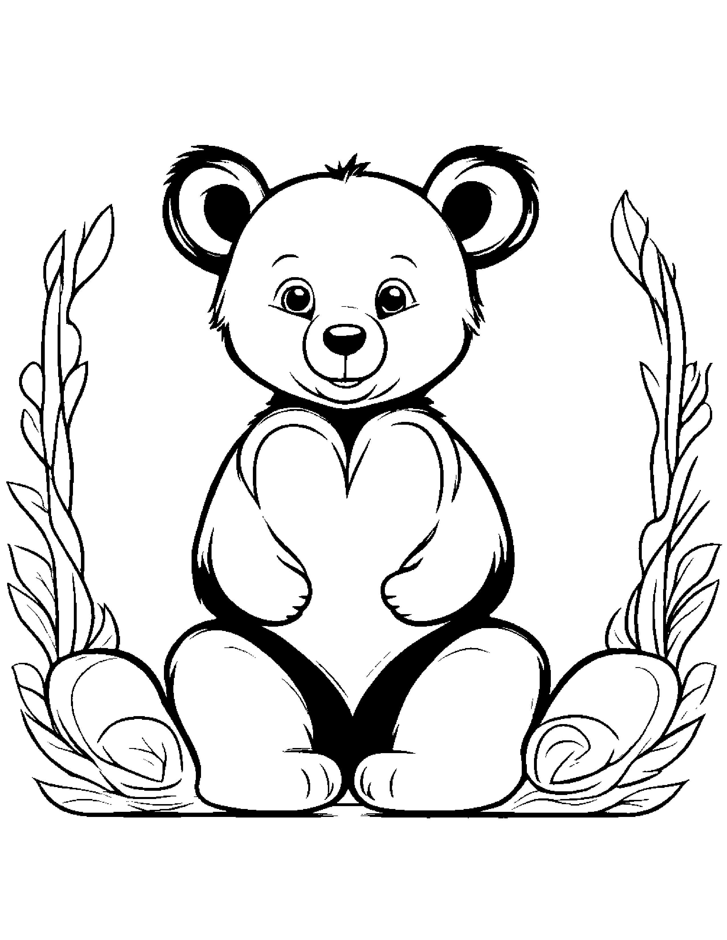 Bear Cub Hugging A Heart #2 Coloring Page (Free Printable PDF)