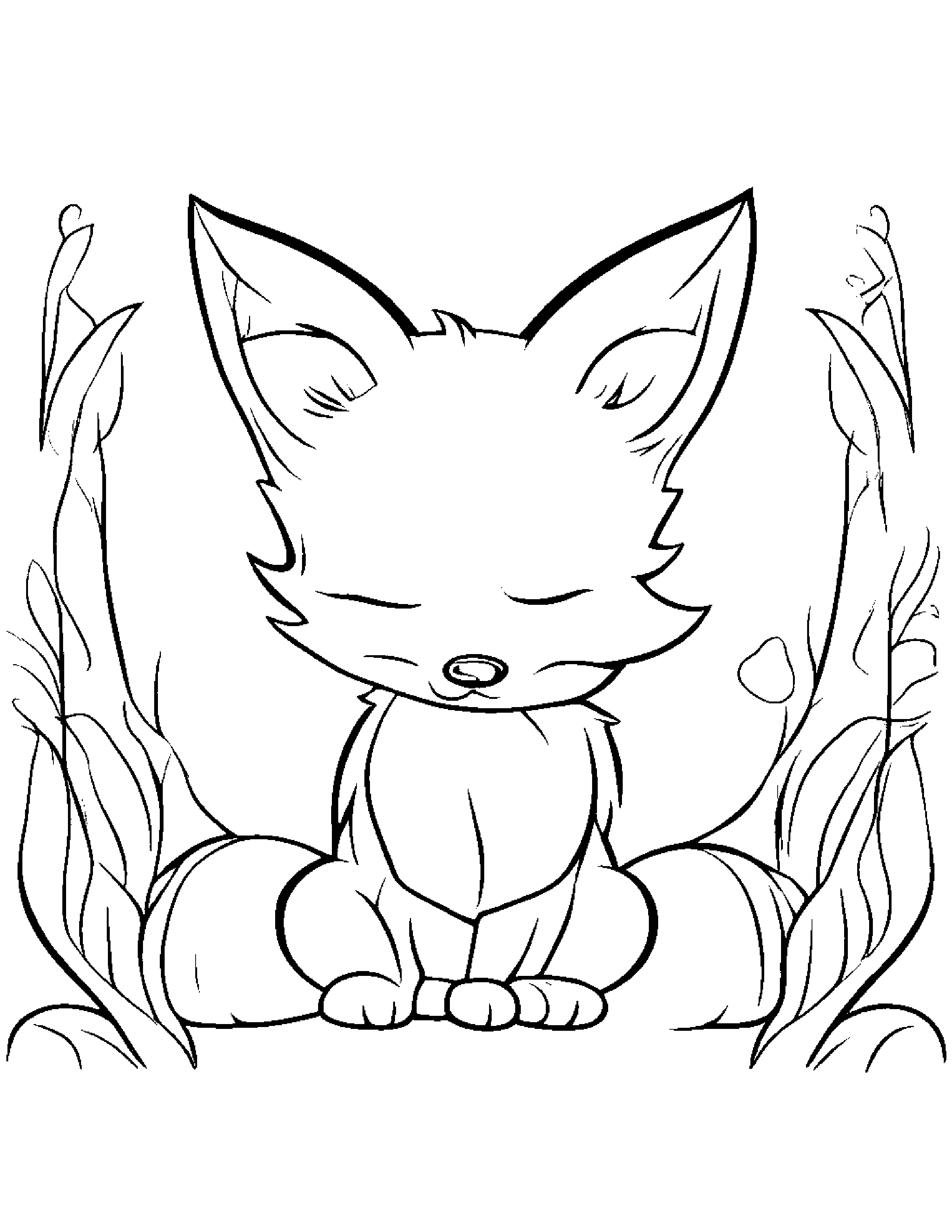 Happy Fox With A Bow Coloring Page (Free Printable PDF)