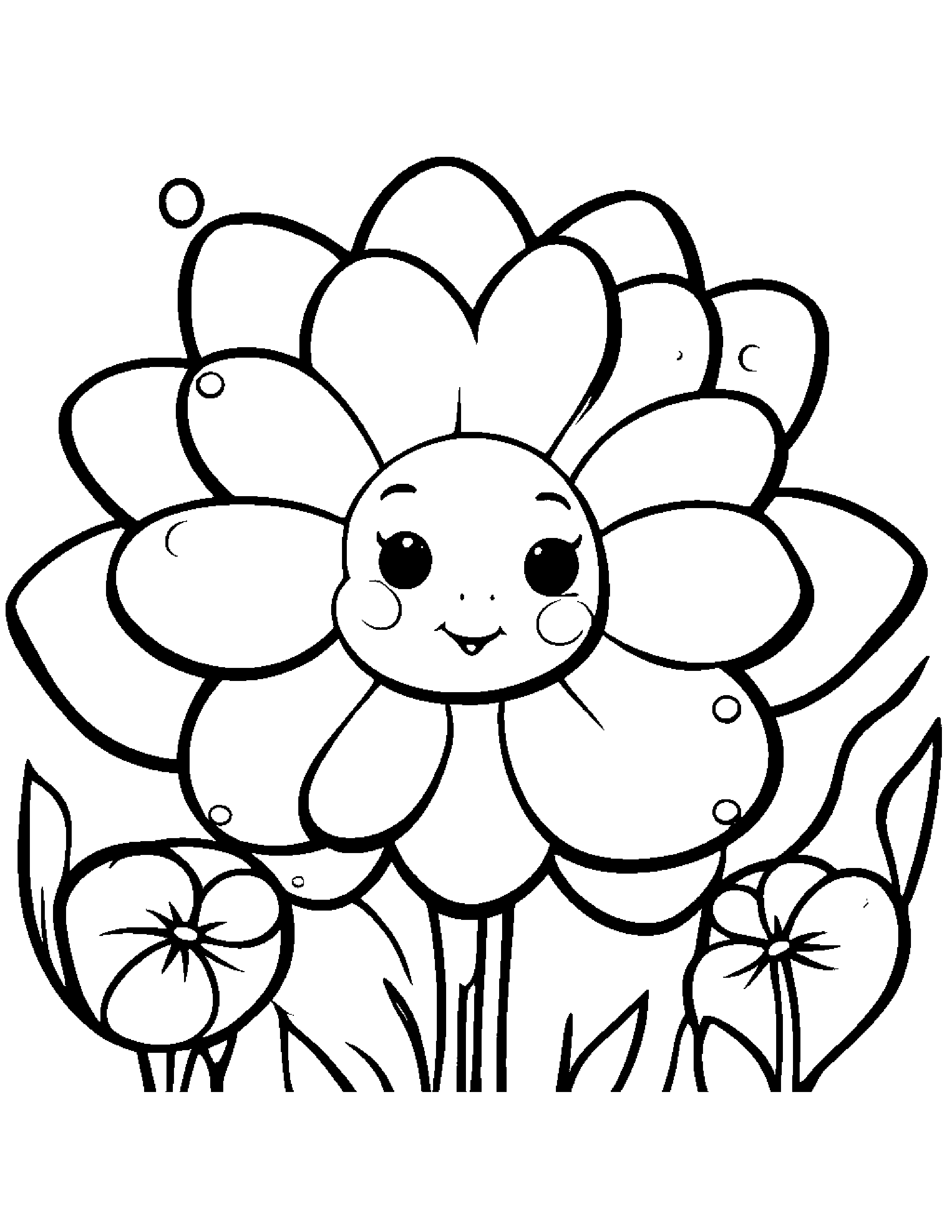 Kawaii Flower Blowing Bubbles #2 Coloring Page (Free Printable PDF)