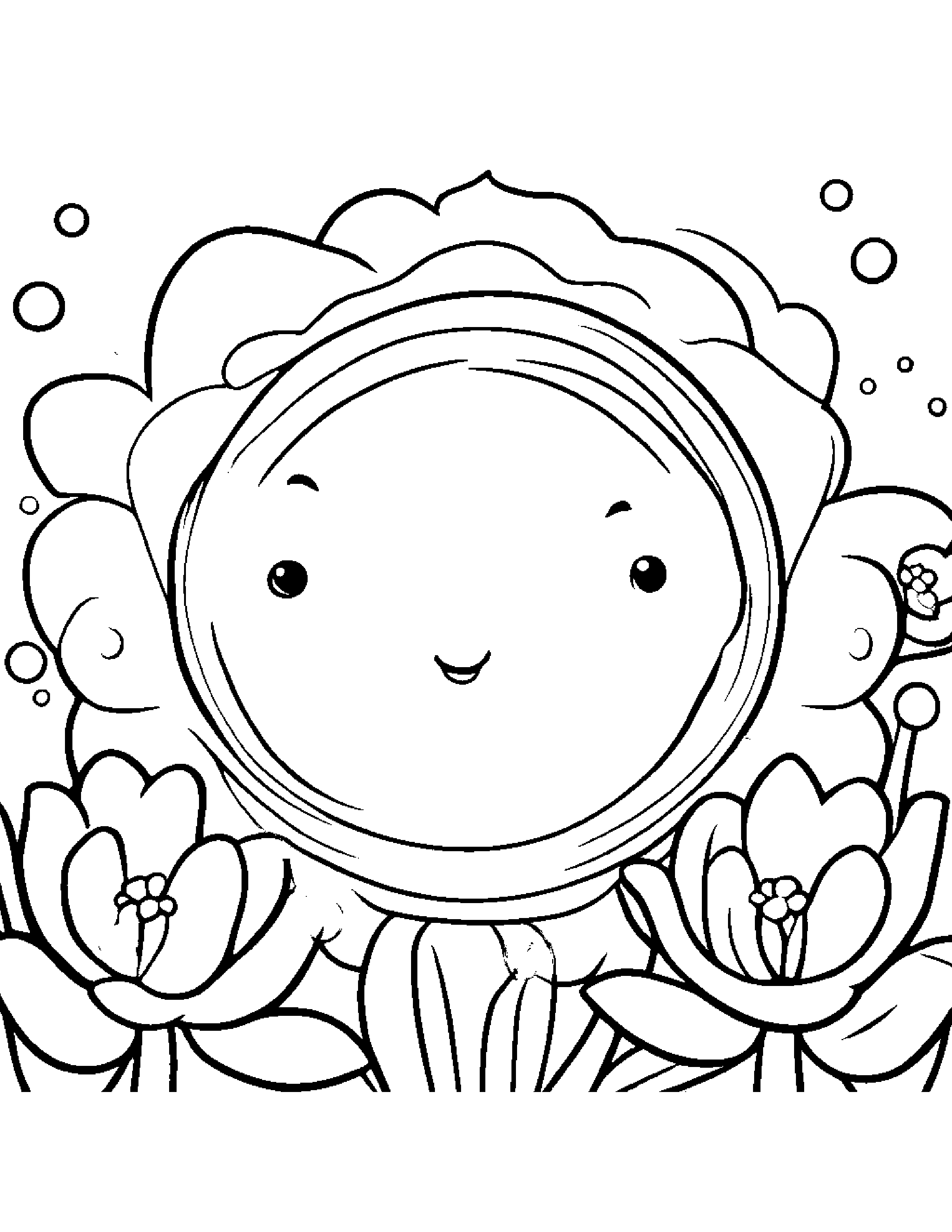 Kawaii Flower Blowing Bubbles Coloring Page (Free Printable PDF)
