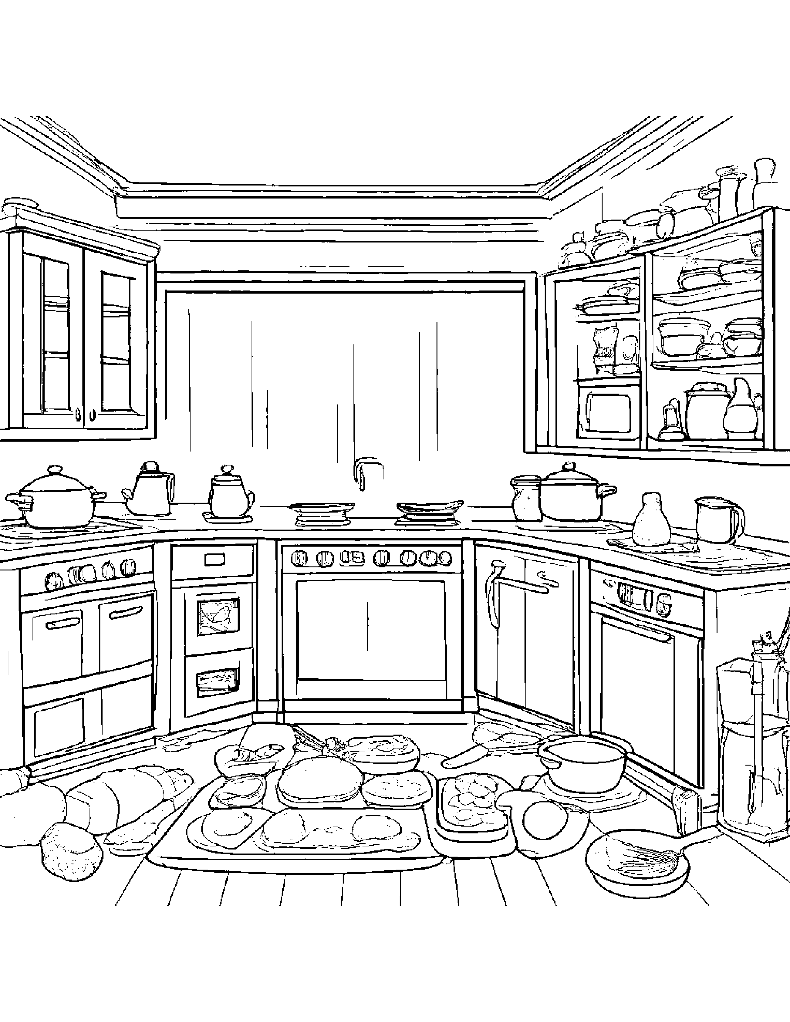 A Kitchen Playset With Play Food, Cookware, And Chef Dolls Coloring Page (Free Printable PDF)