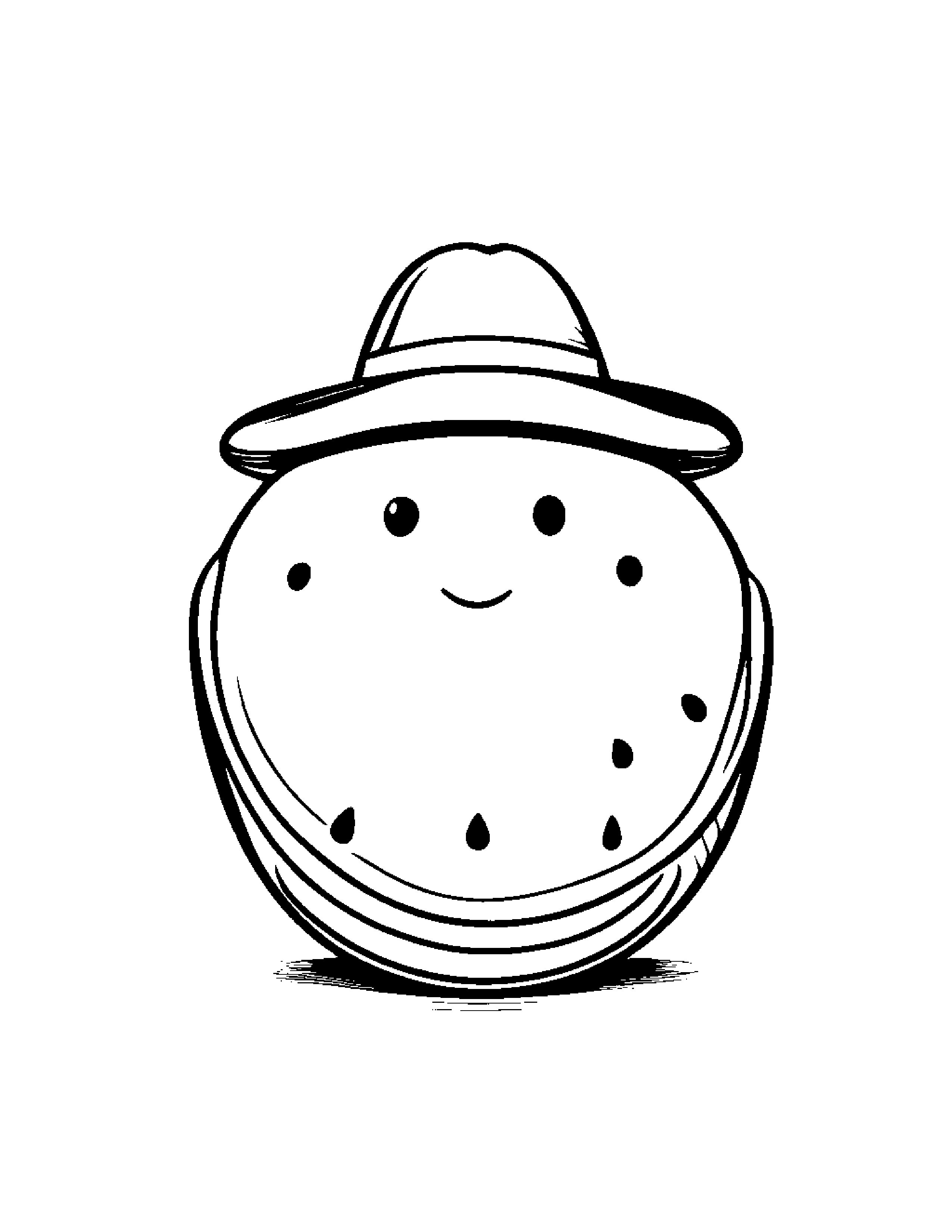 Baby Watermelon Slice Wearing A Hat Coloring Page (Free Printable PDF)