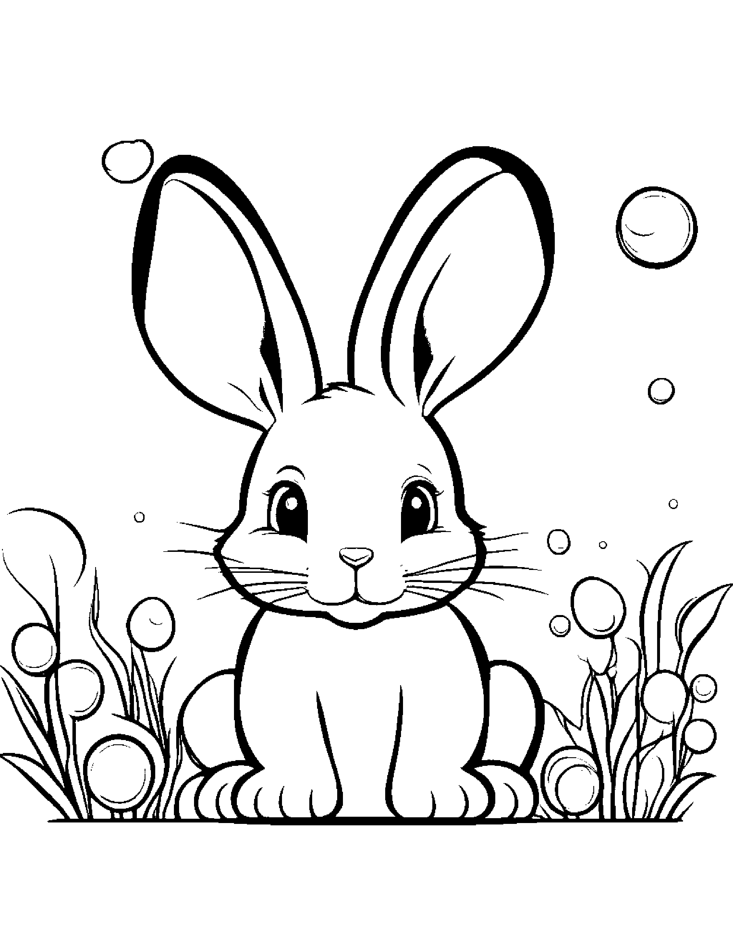 Gentle Bunny Blowing Bubbles #2 Coloring Page (Free Printable PDF)