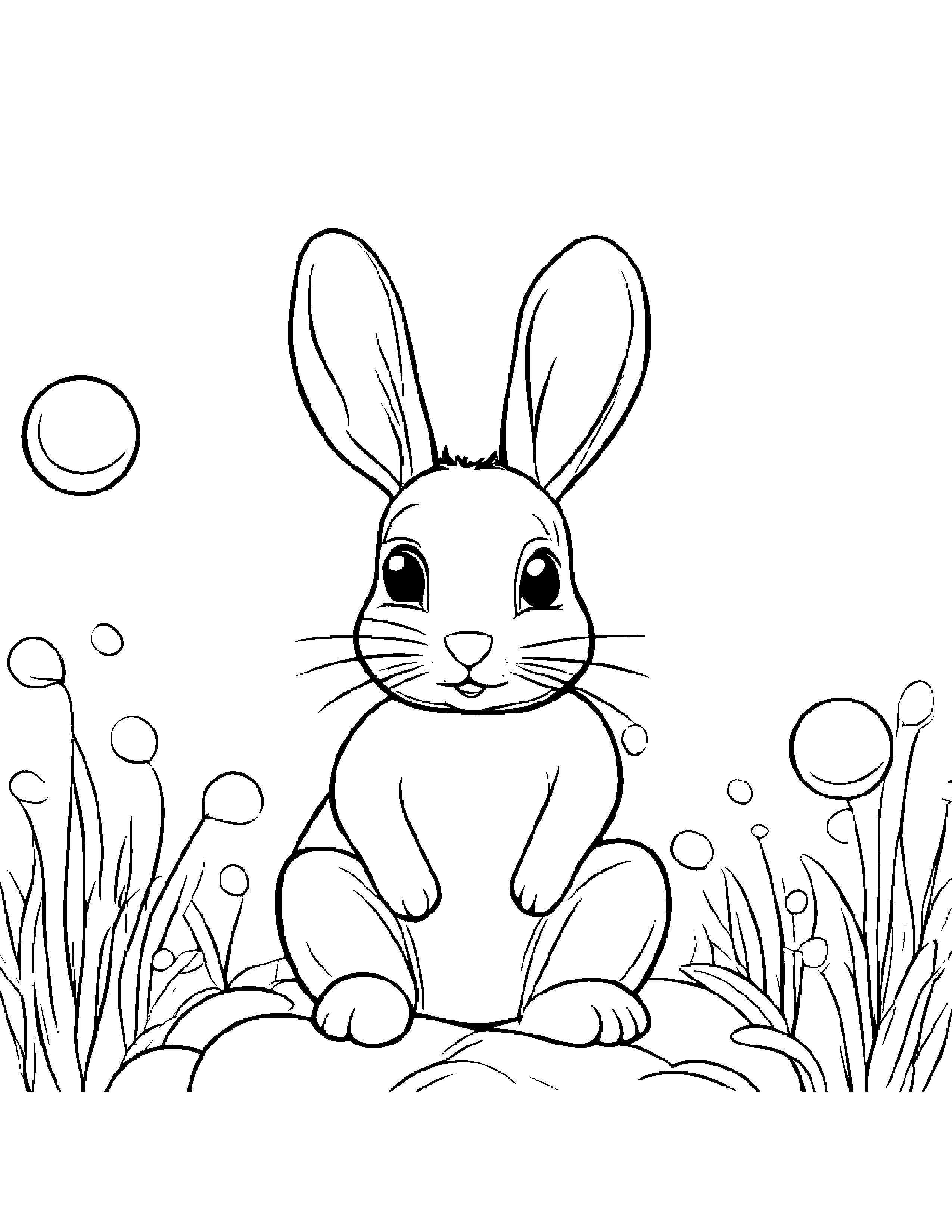Gentle Bunny Blowing Bubbles Coloring Page (Free Printable PDF)