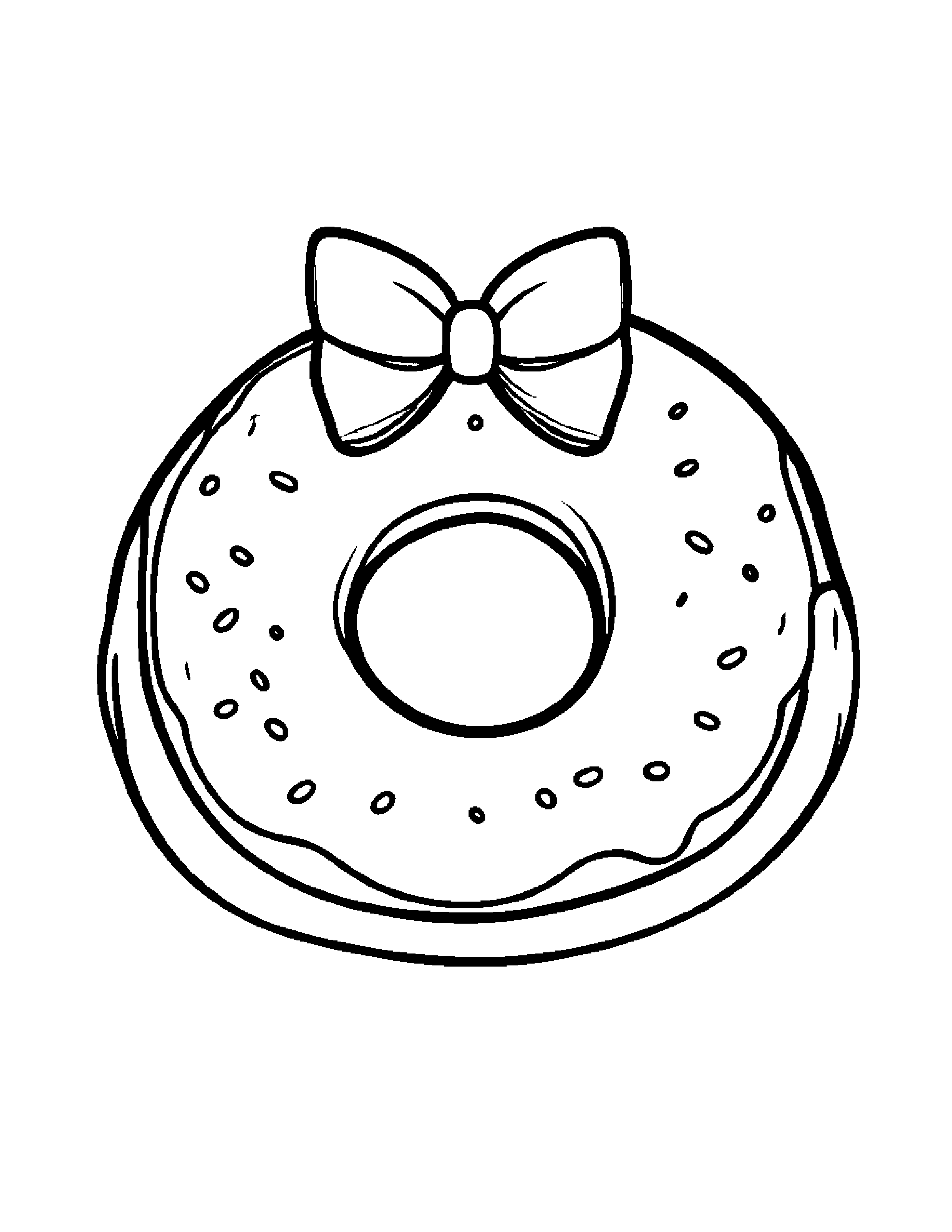 Smiling Donut With A Bow #2 Coloring Page (Free Printable PDF)