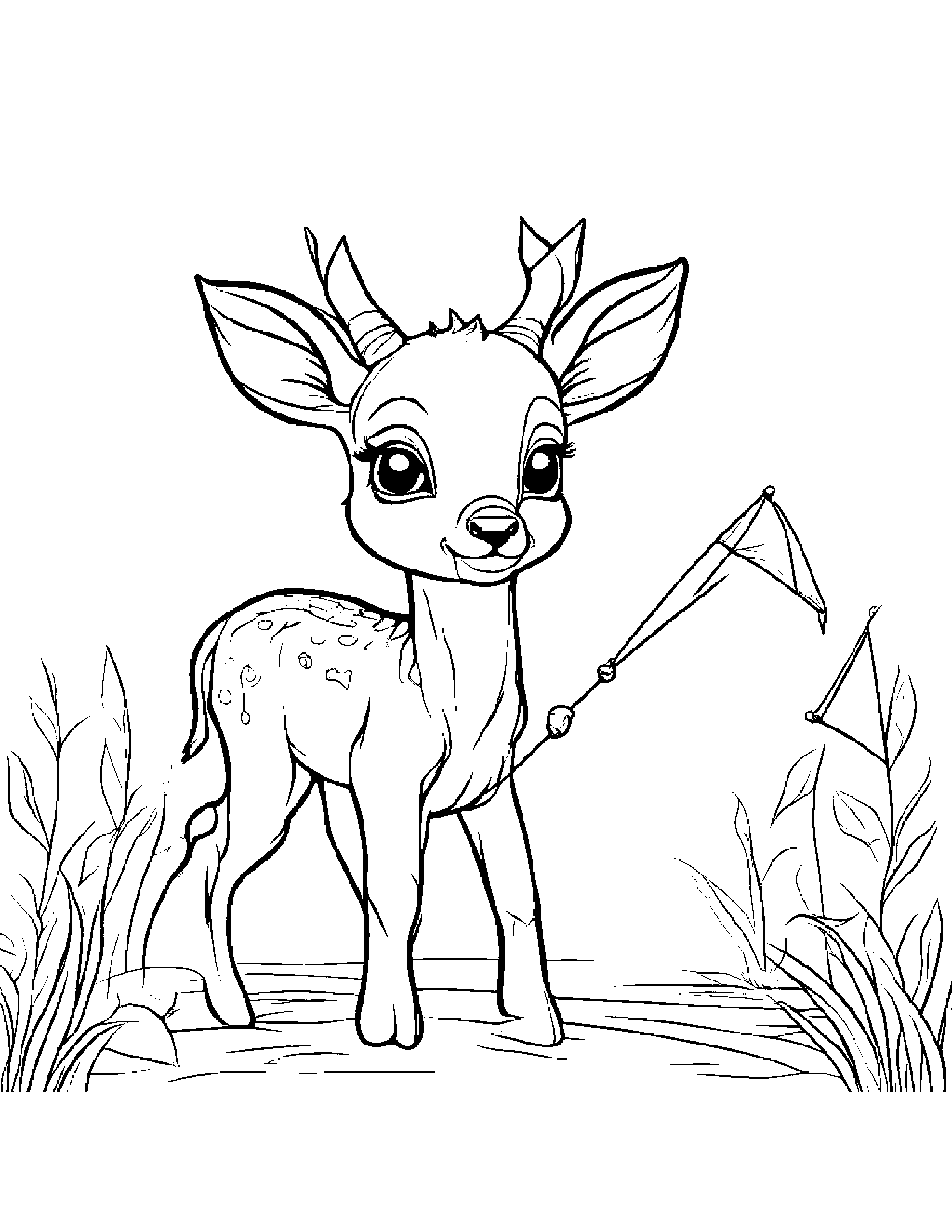 Little Deer Fawn With A Kite #2 Coloring Page (Free Printable PDF)