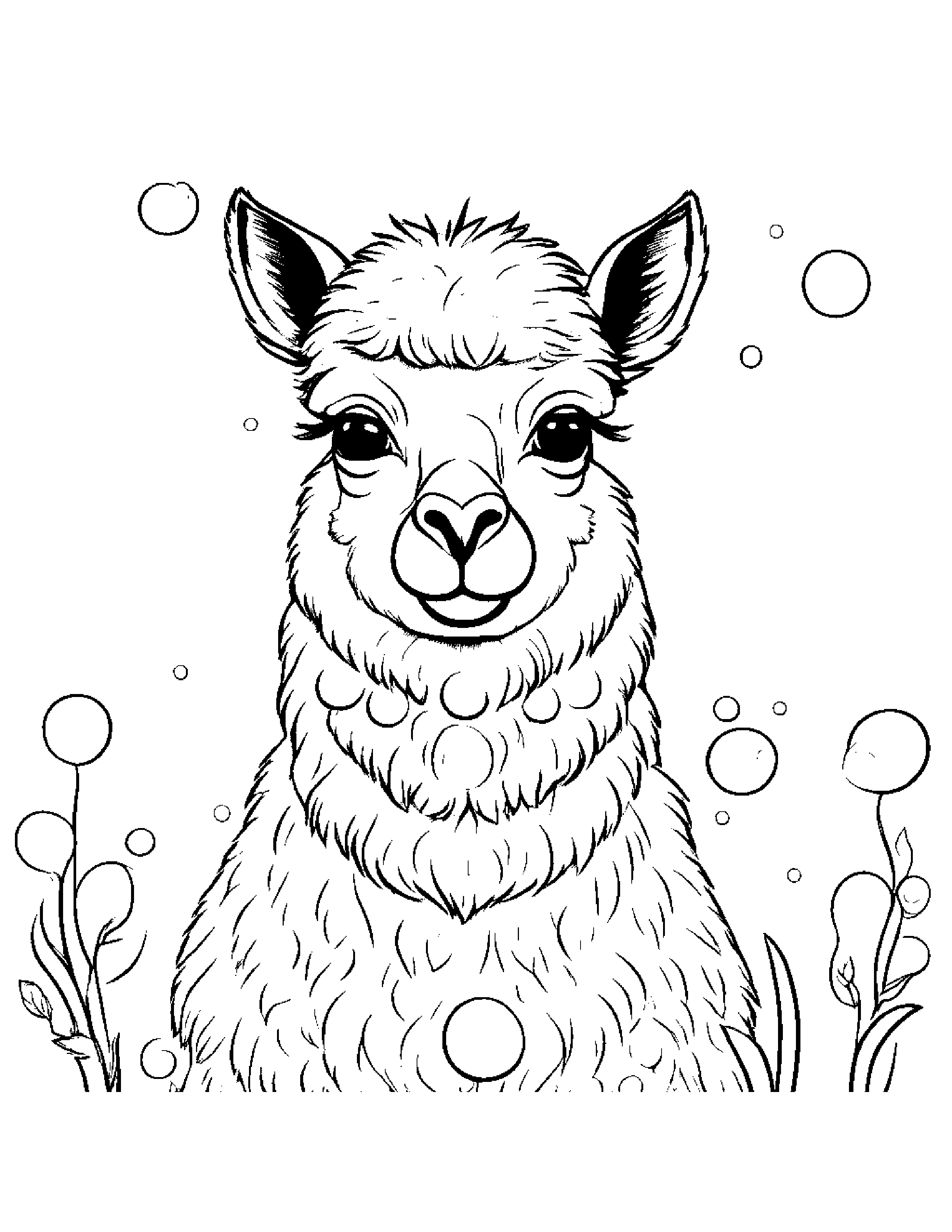 Sleepy Alpaca Blowing Bubbles #3 Coloring Page (Free Printable PDF)