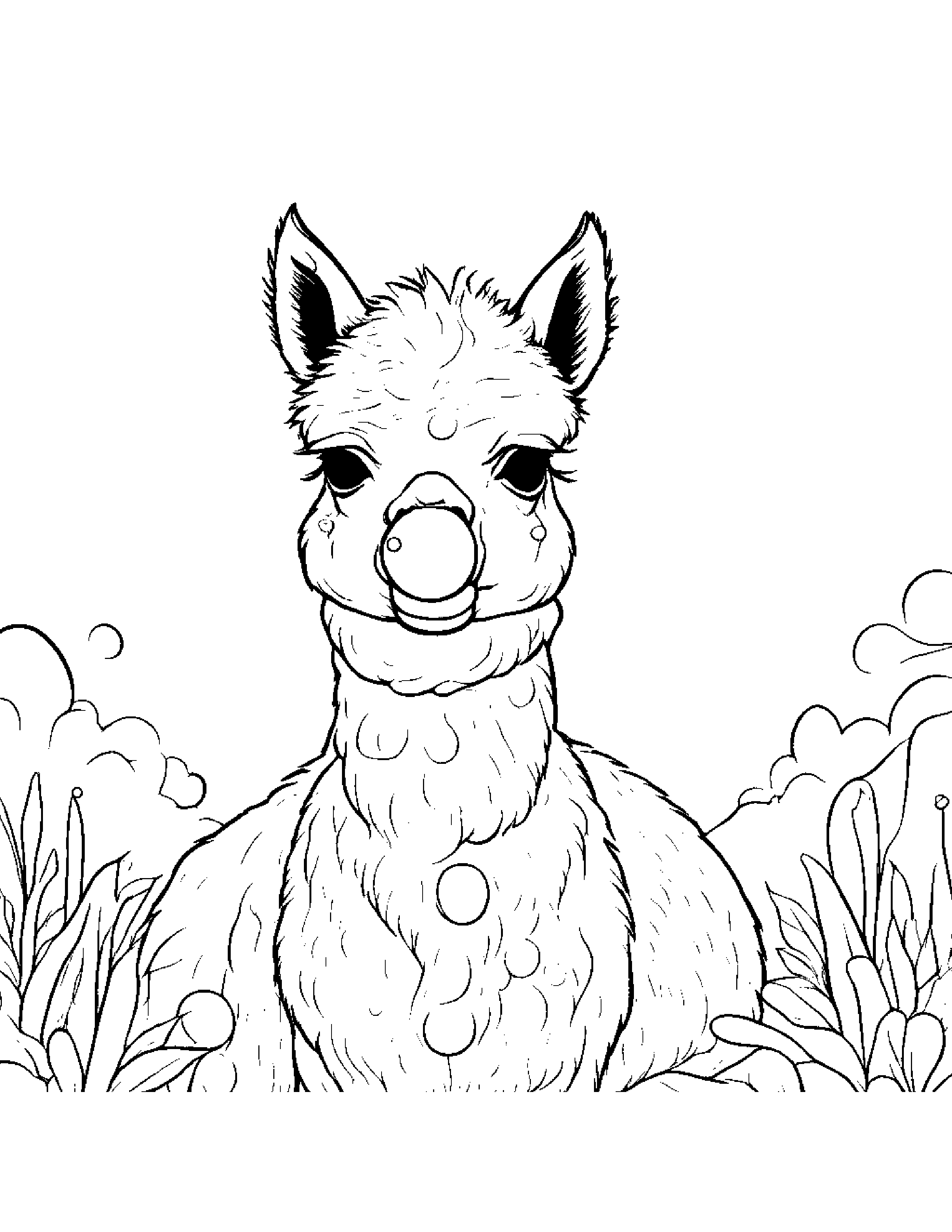 Sleepy Alpaca Blowing Bubbles Coloring Page (Free Printable PDF)