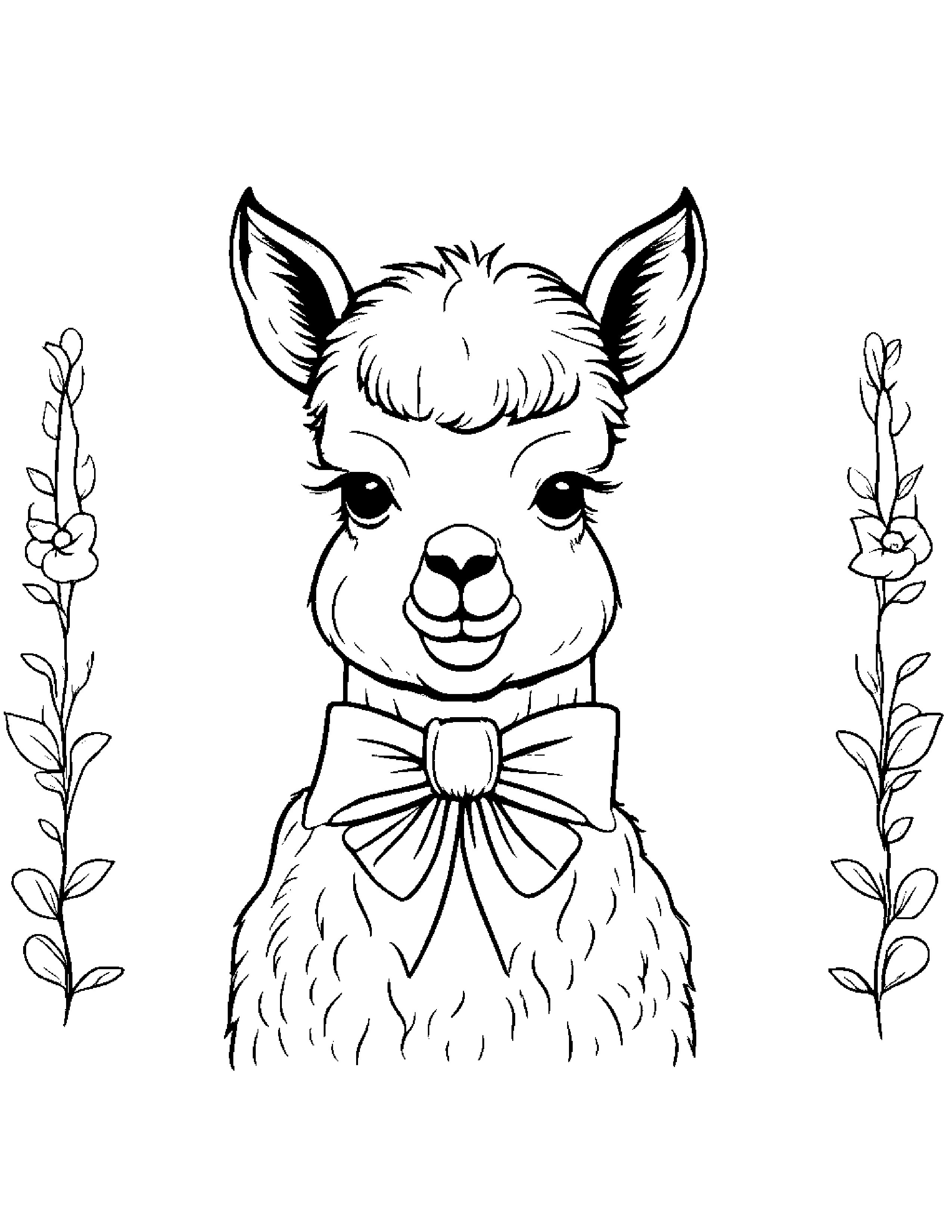 Sleepy Alpaca With A Bow #2 Coloring Page (Free Printable PDF)
