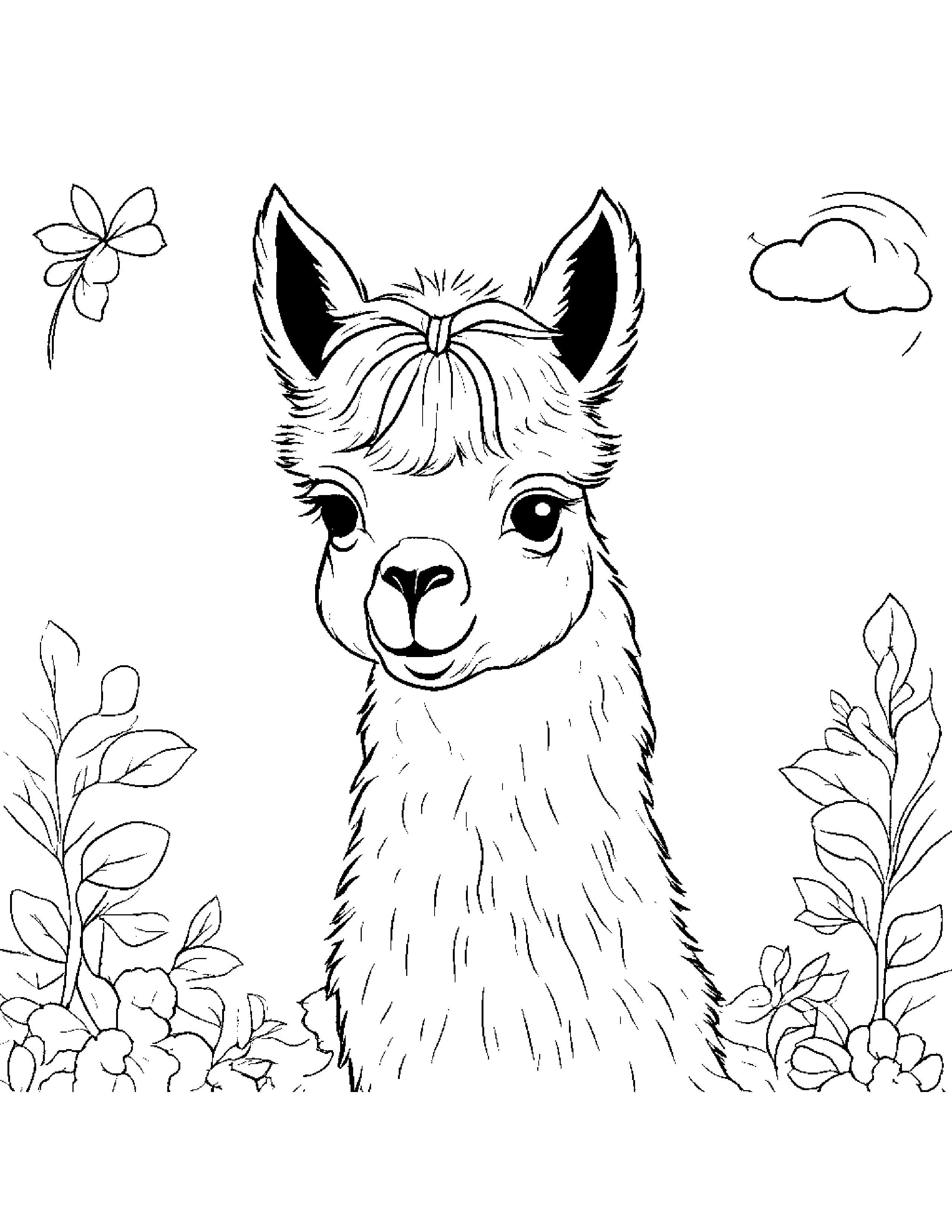Sleepy Alpaca With A Bow #3 Coloring Page (Free Printable PDF)