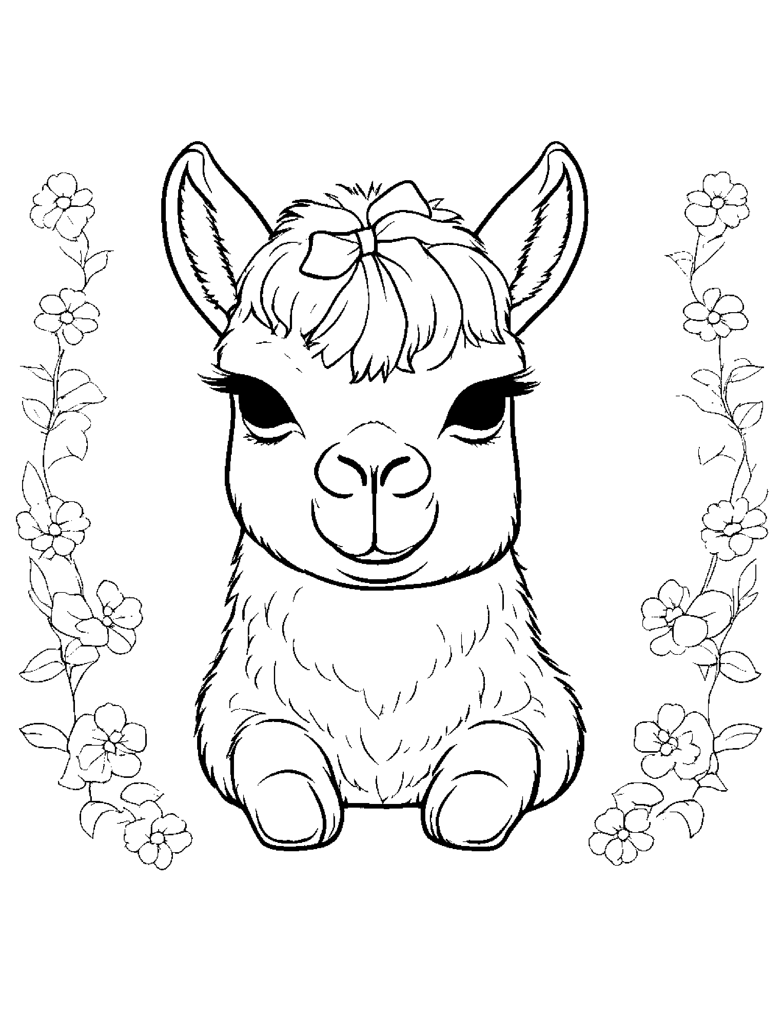 Sleepy Alpaca With A Bow Coloring Page (Free Printable PDF)