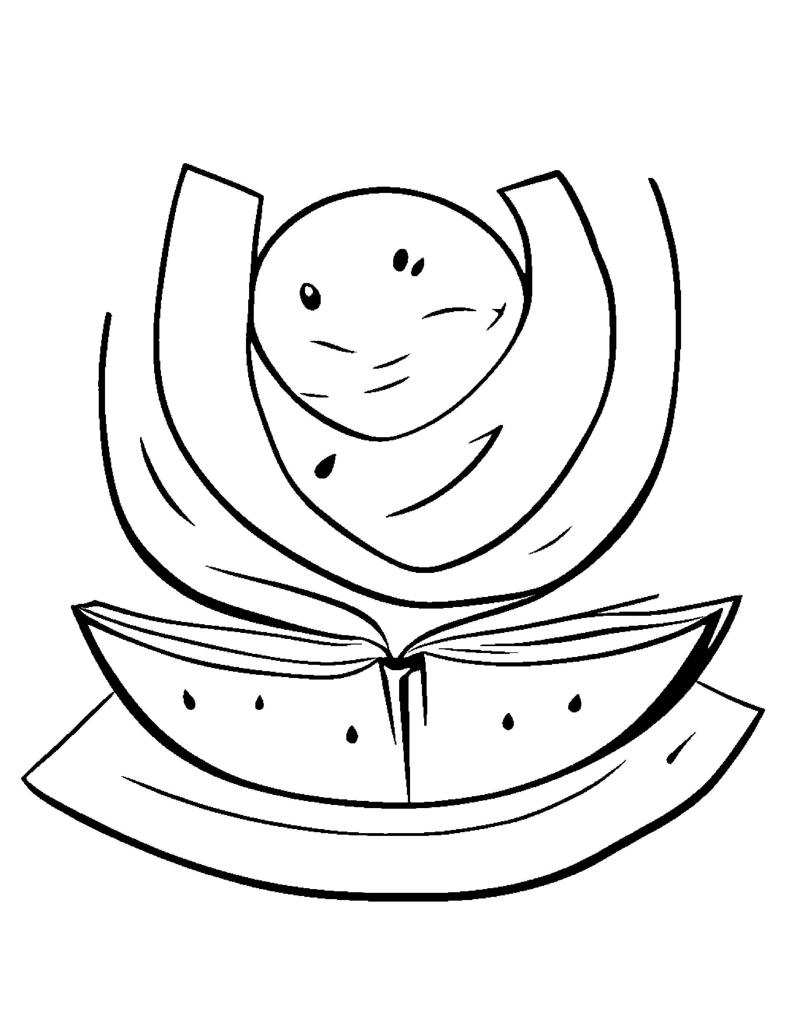 Watermelon Slice Reading A Book #2 Coloring Page (Free Printable PDF)
