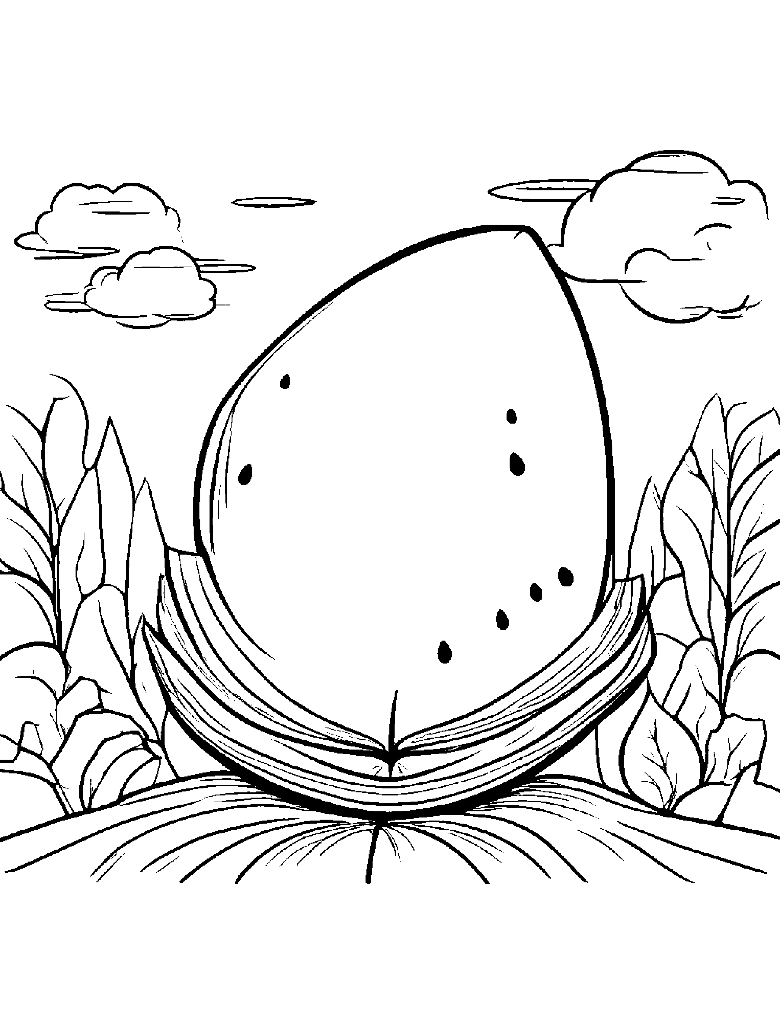 Watermelon Slice Reading A Book Coloring Page (Free Printable PDF)
