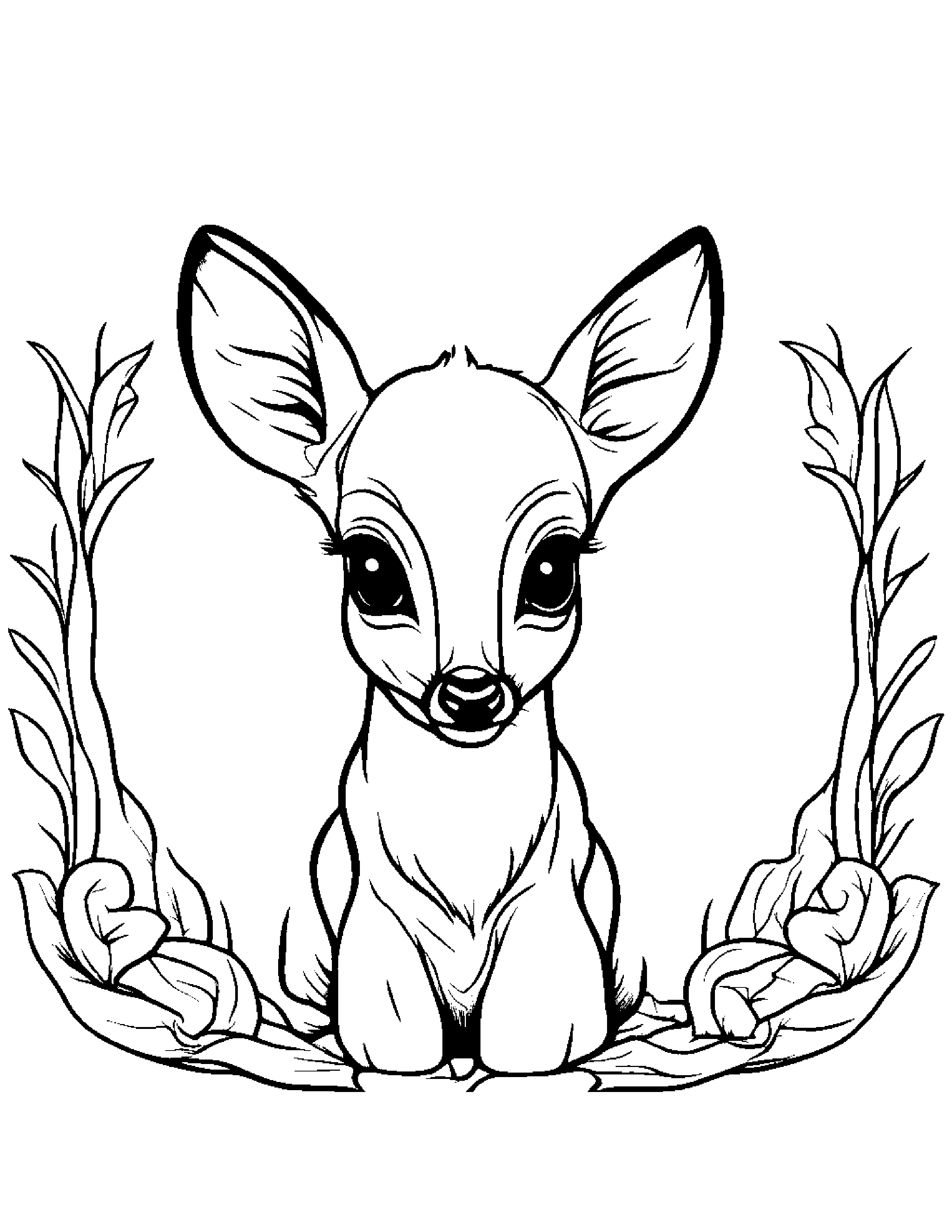 Baby Deer Fawn With A Bow #2 Coloring Page (Free Printable PDF)