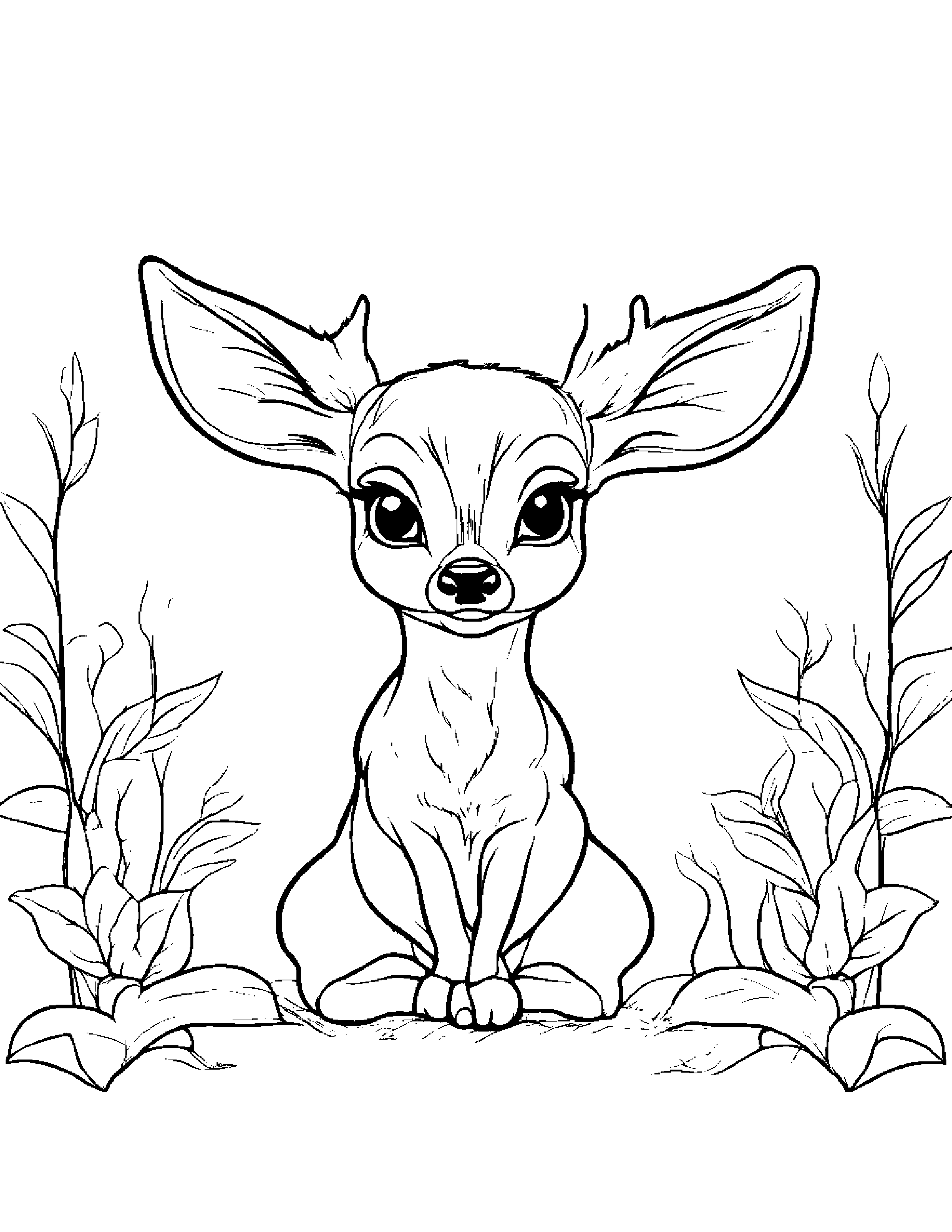Baby Deer Fawn With A Bow Coloring Page (Free Printable PDF)
