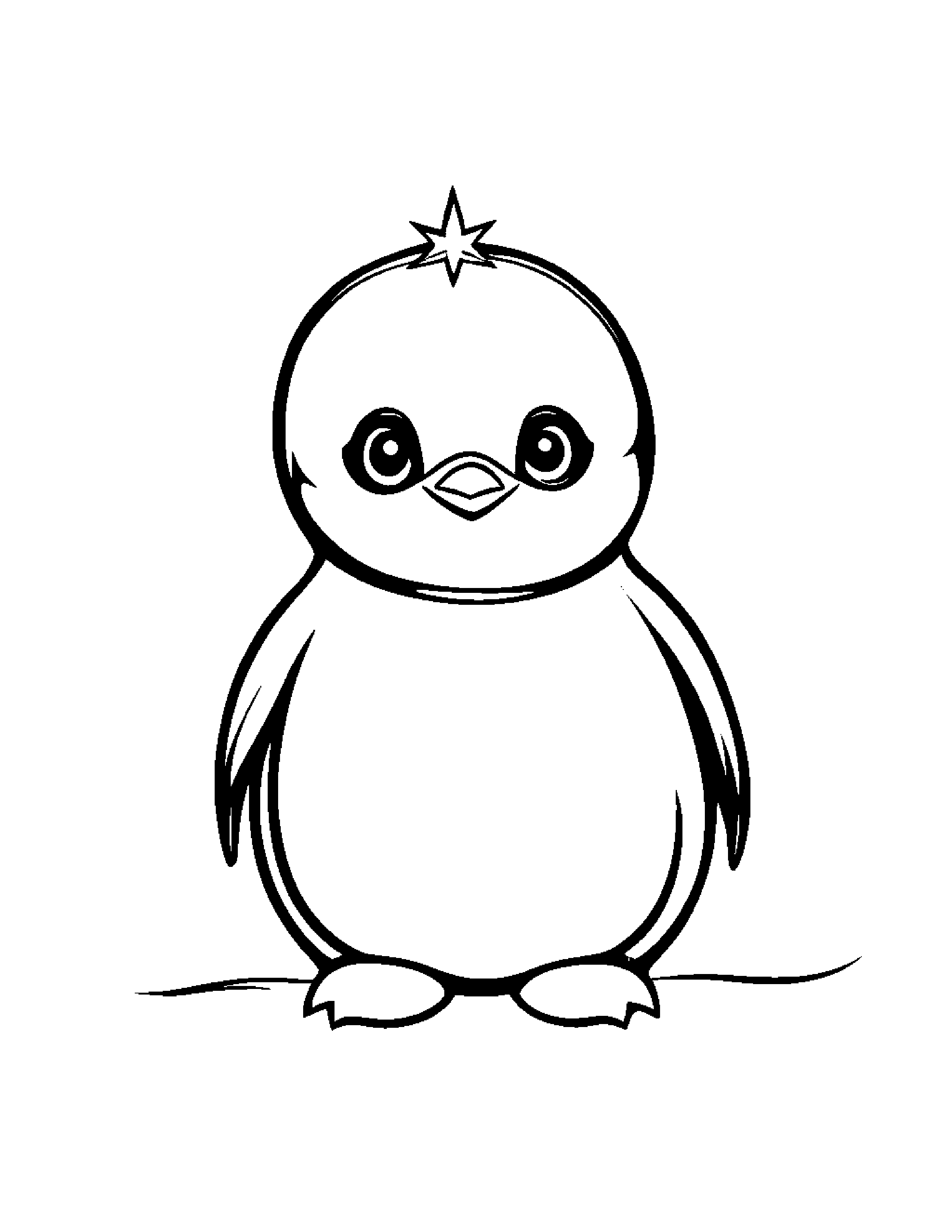 Baby Penguin With A Star Coloring Page (Free Printable PDF)