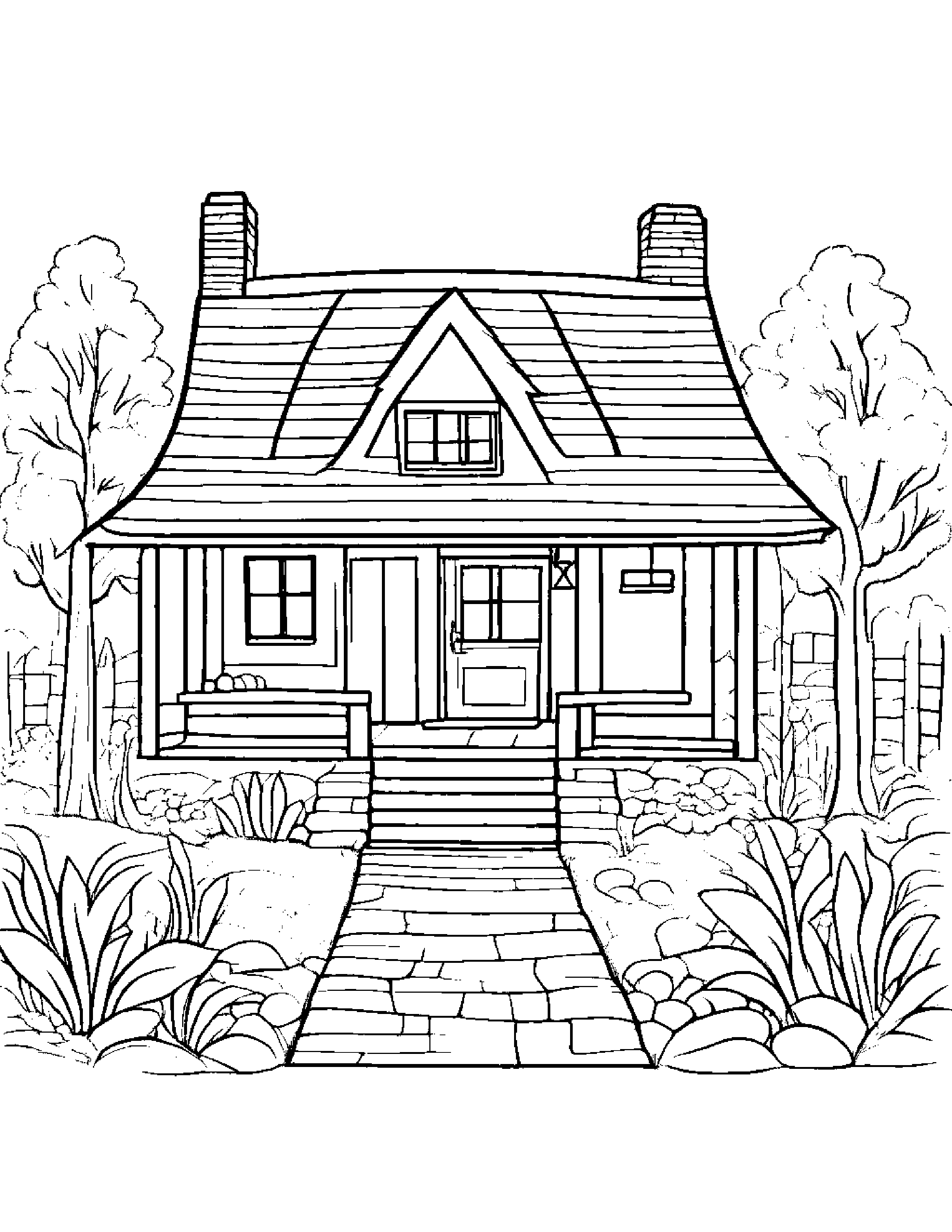 Happy Cozy Cottage With Scarf #2 Coloring Page (Free Printable PDF)
