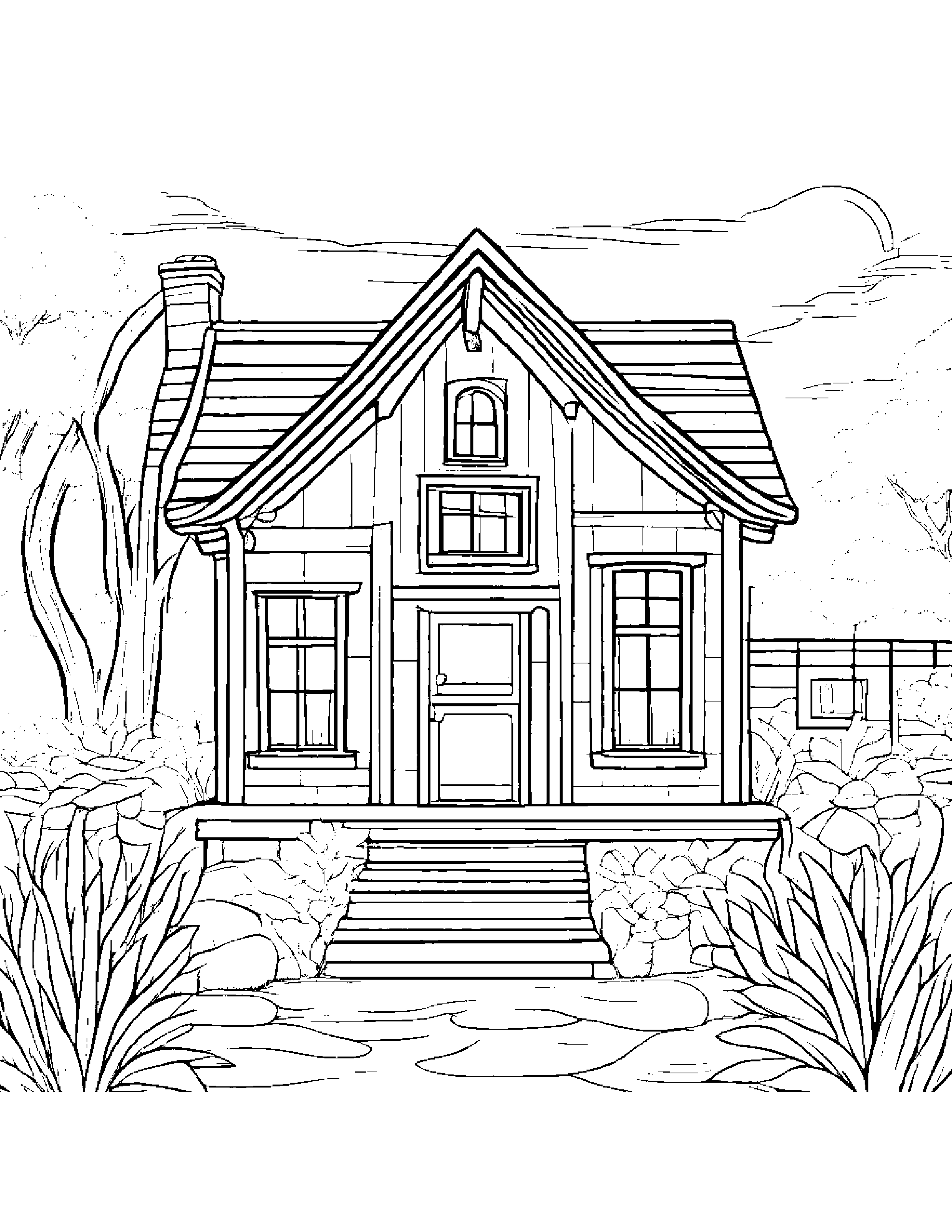 Happy Cozy Cottage With Scarf Coloring Page (Free Printable PDF)