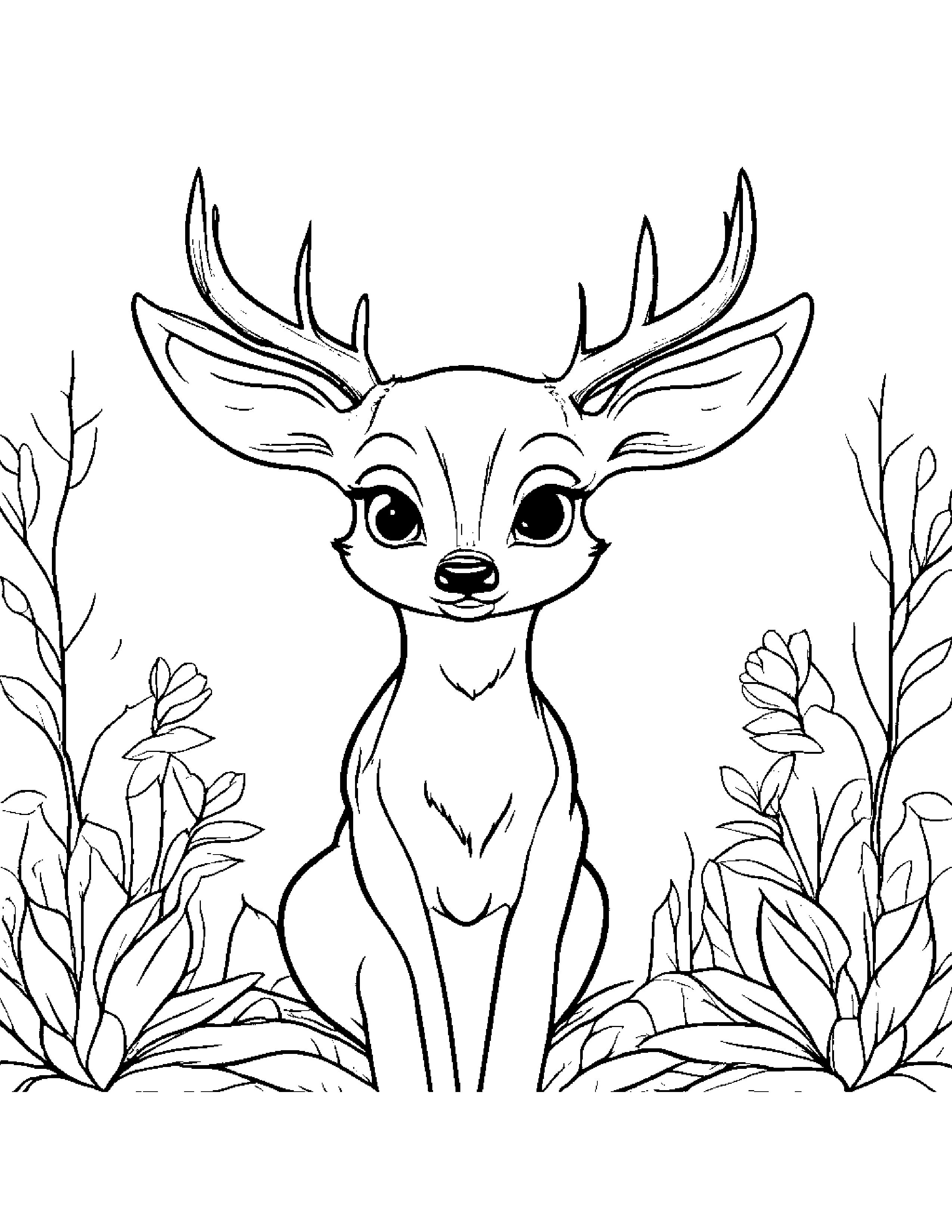 Kawaii Deer Fawn Coloring Page (Free Printable PDF)