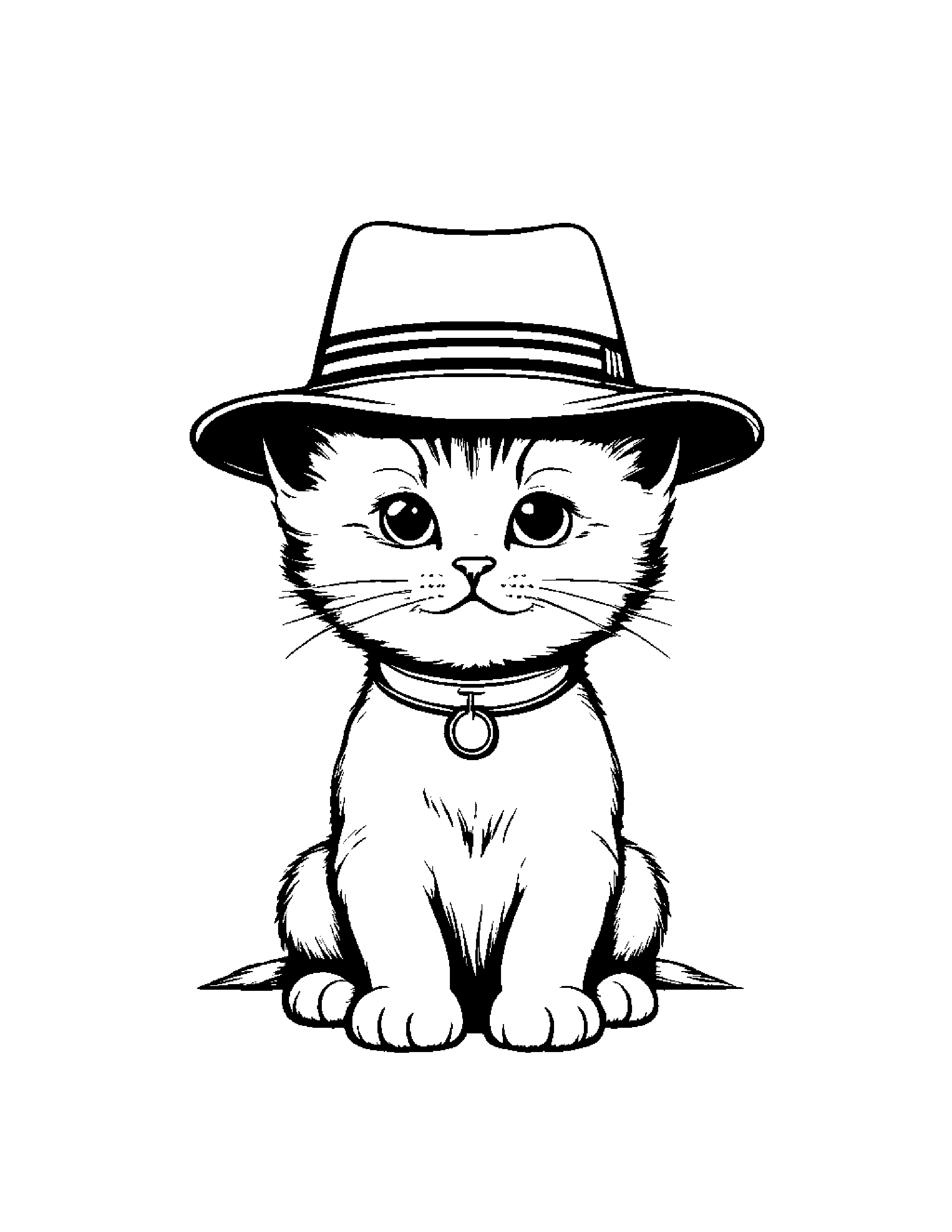 Kitten Wearing A Hat Coloring Page (Free Printable PDF)