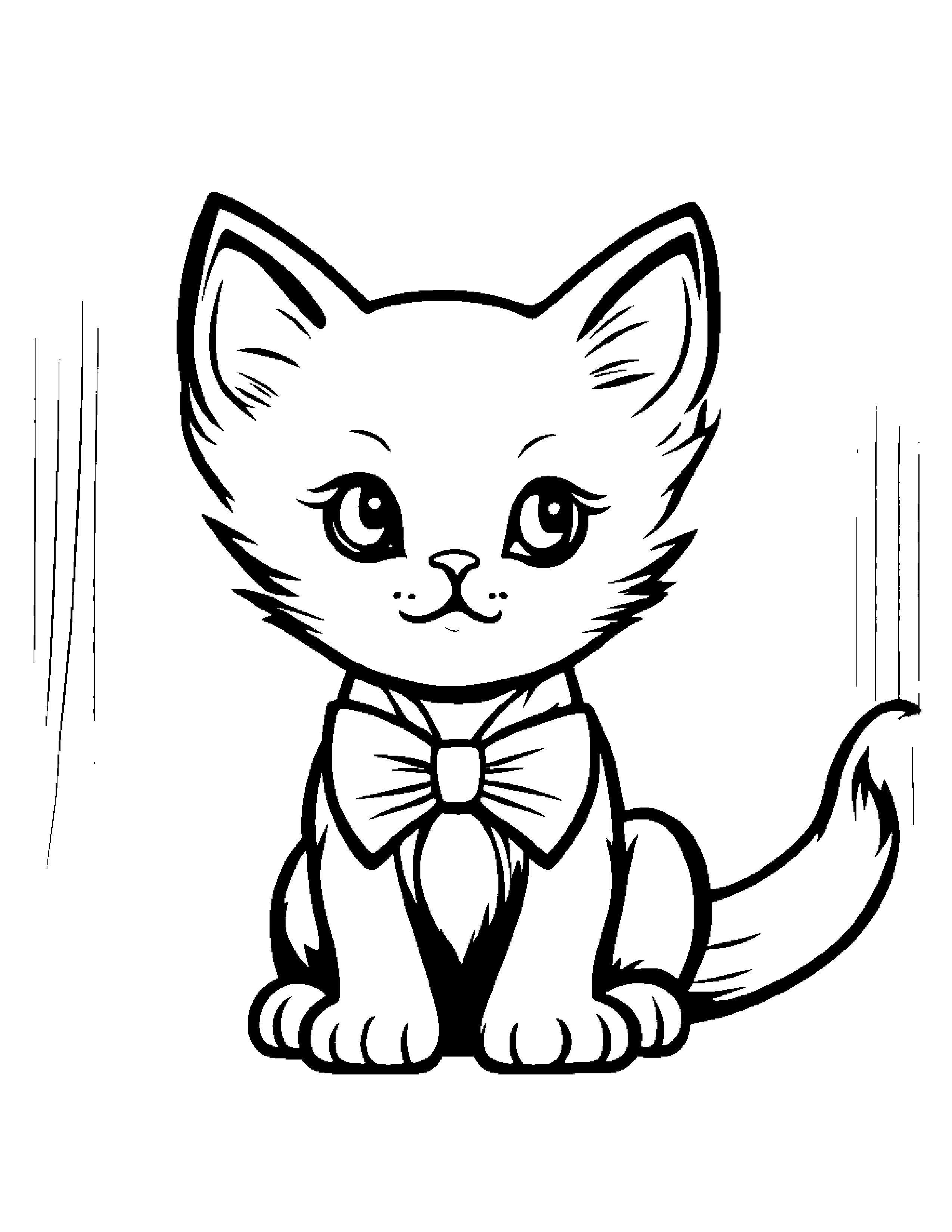 Kitten With A Bow #2 Coloring Page (Free Printable PDF)