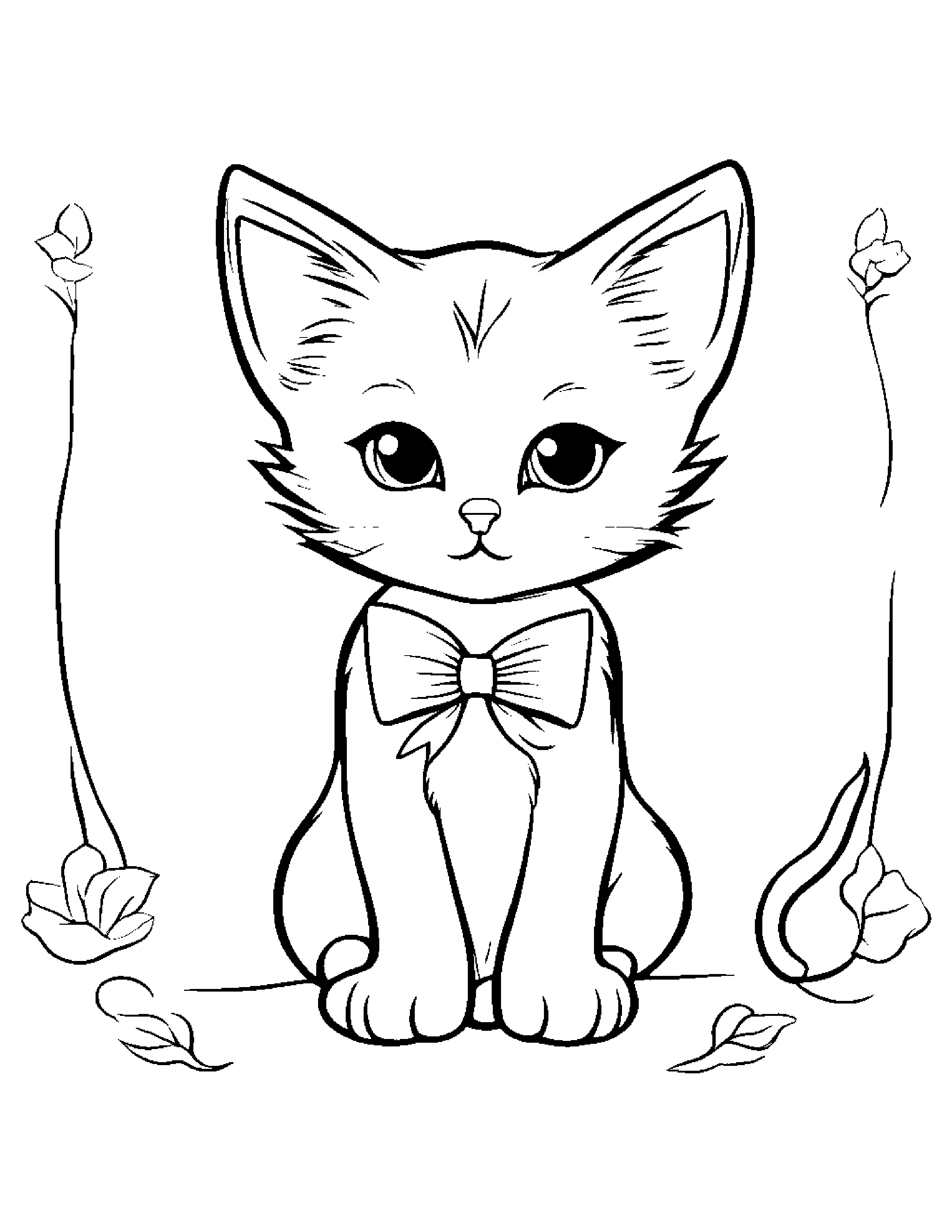 Kitten With A Bow Coloring Page (Free Printable PDF)