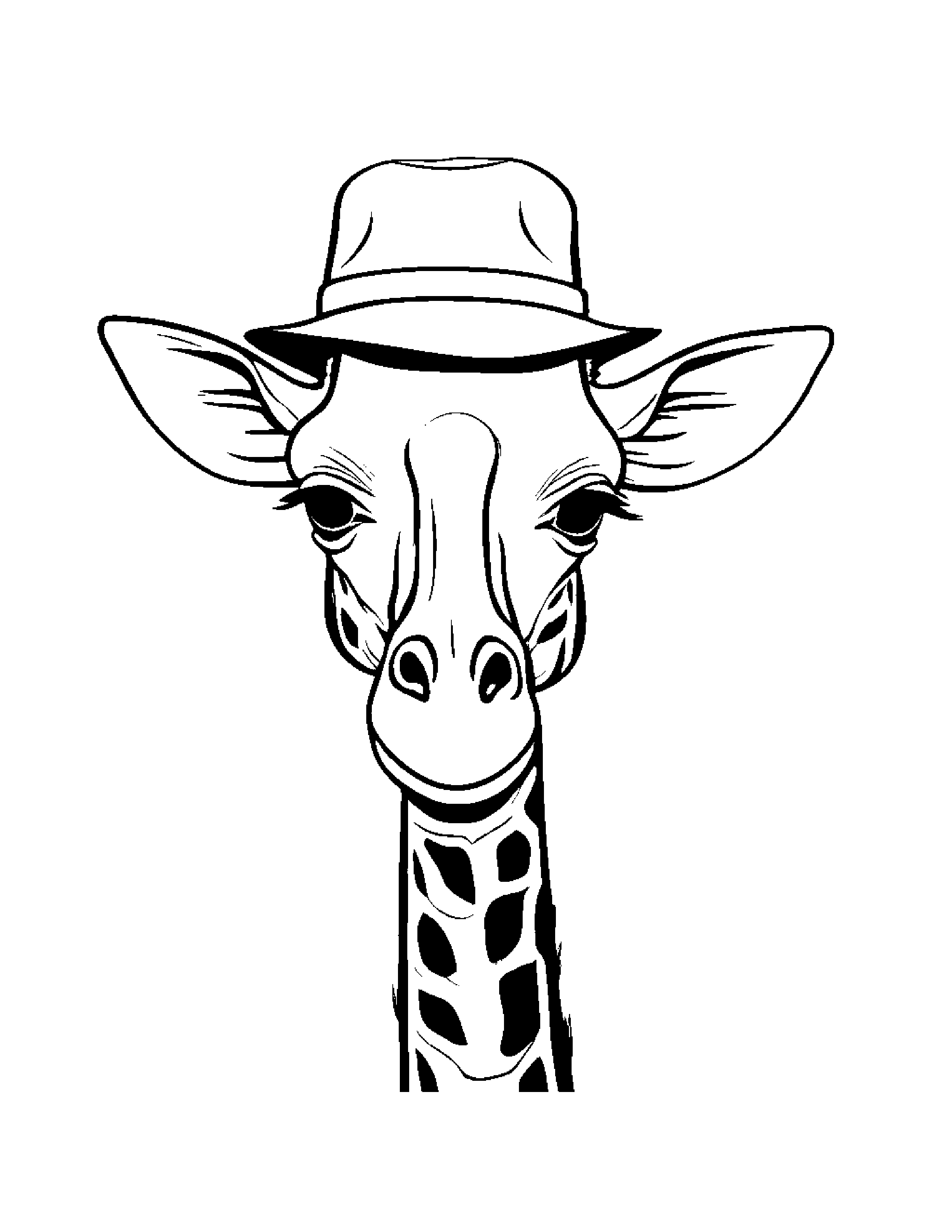 Giraffe Wearing A Hat #2 Coloring Page (Free Printable PDF)