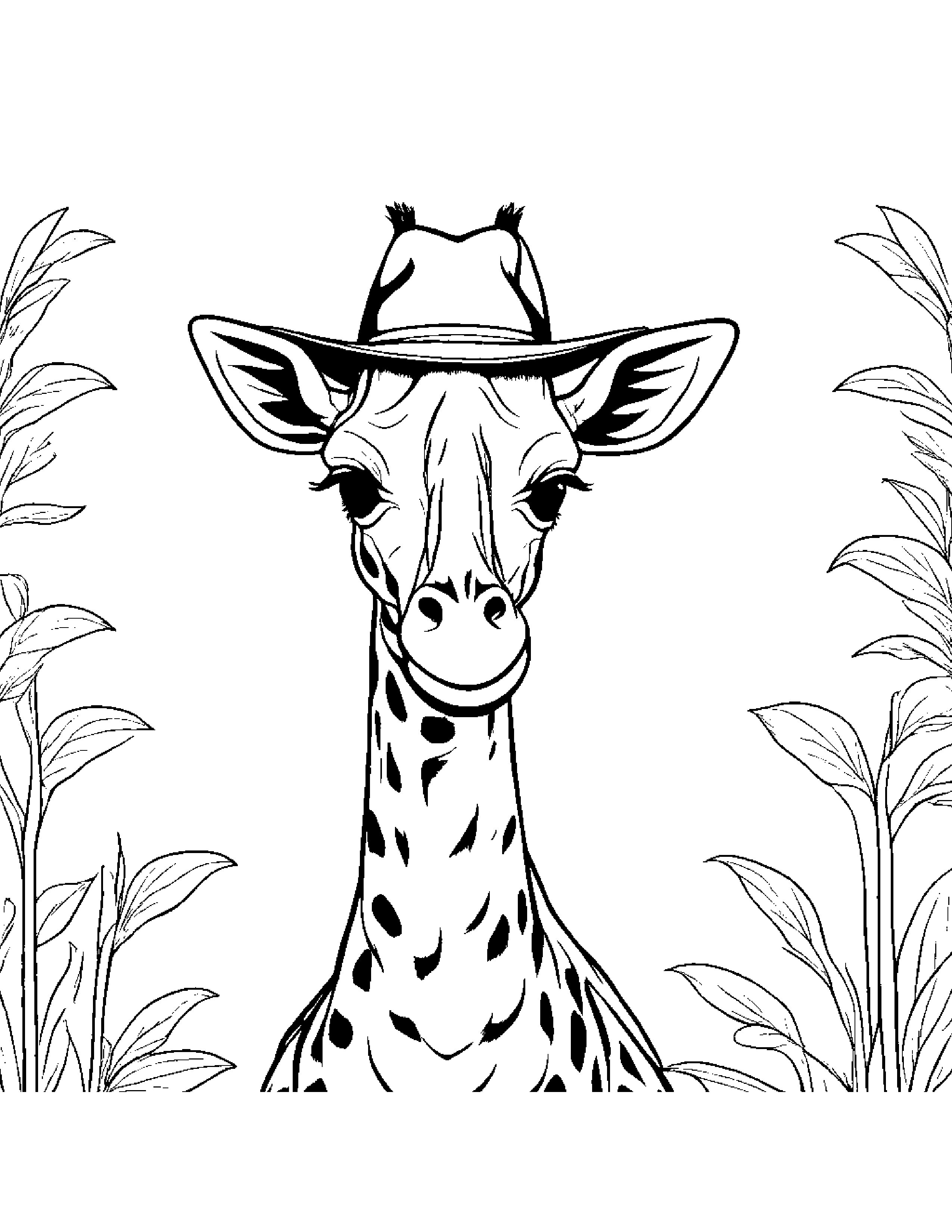 Giraffe Wearing A Hat Coloring Page (Free Printable PDF)