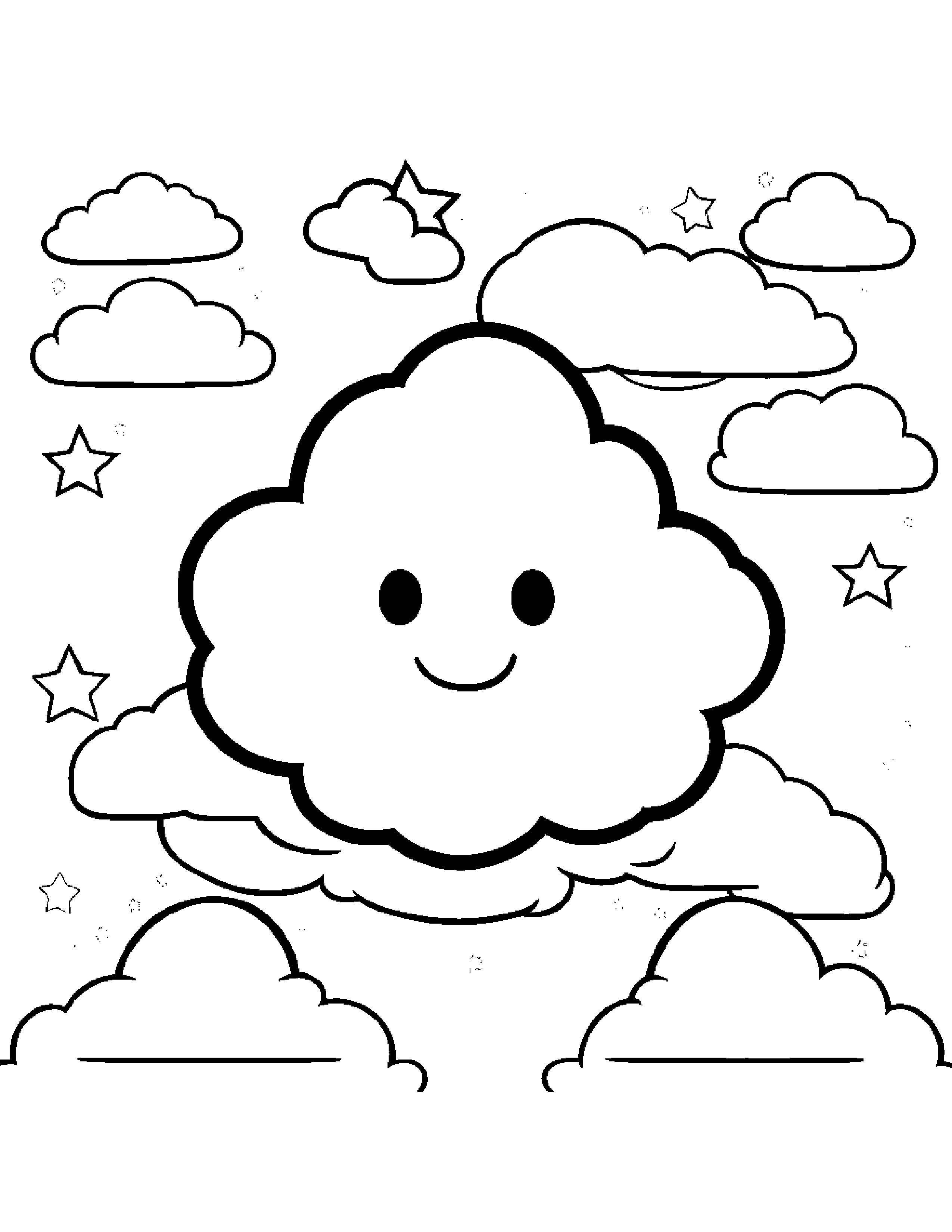 Little Cloud With A Star Coloring Page (Free Printable PDF)