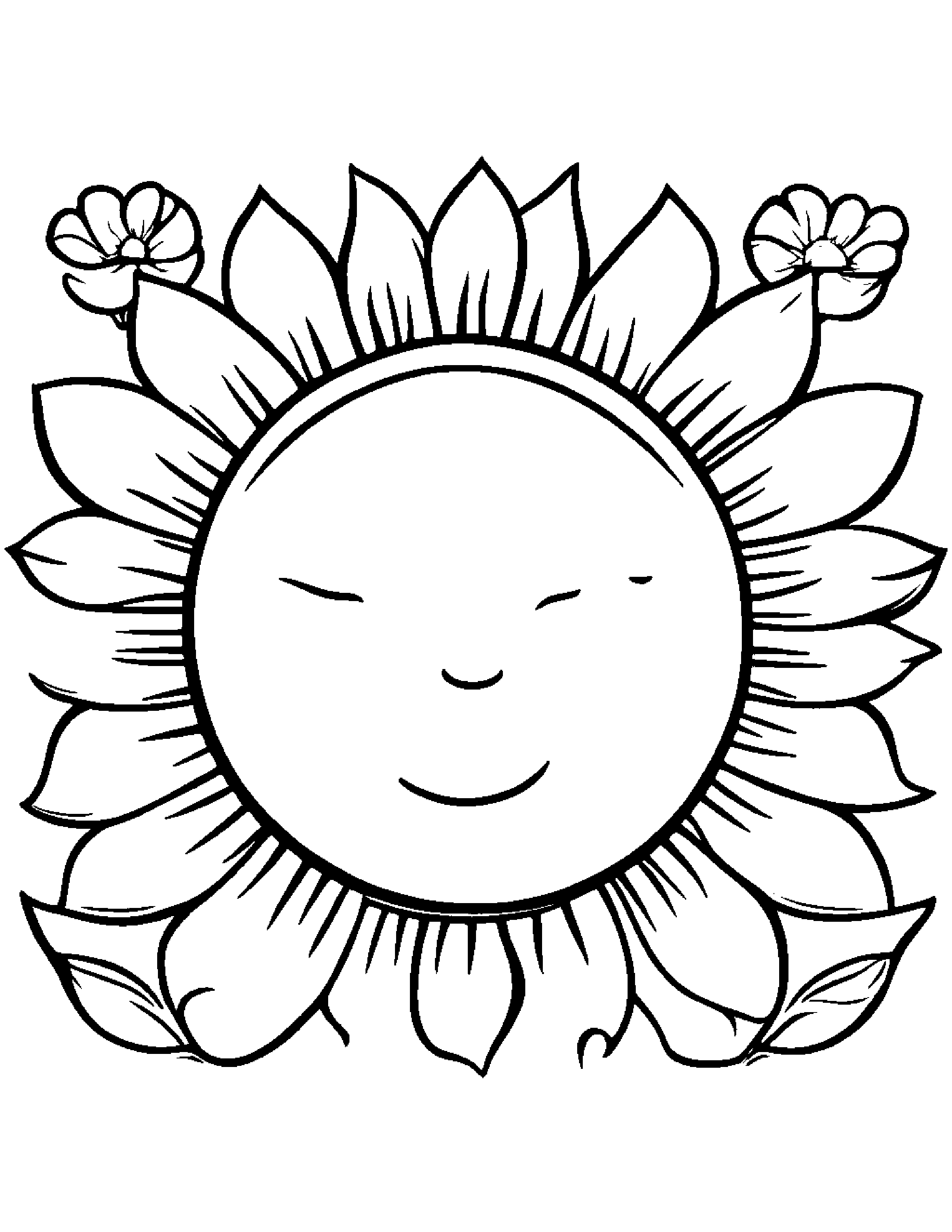 Sleepy Sun With A Flower Coloring Page (Free Printable PDF)