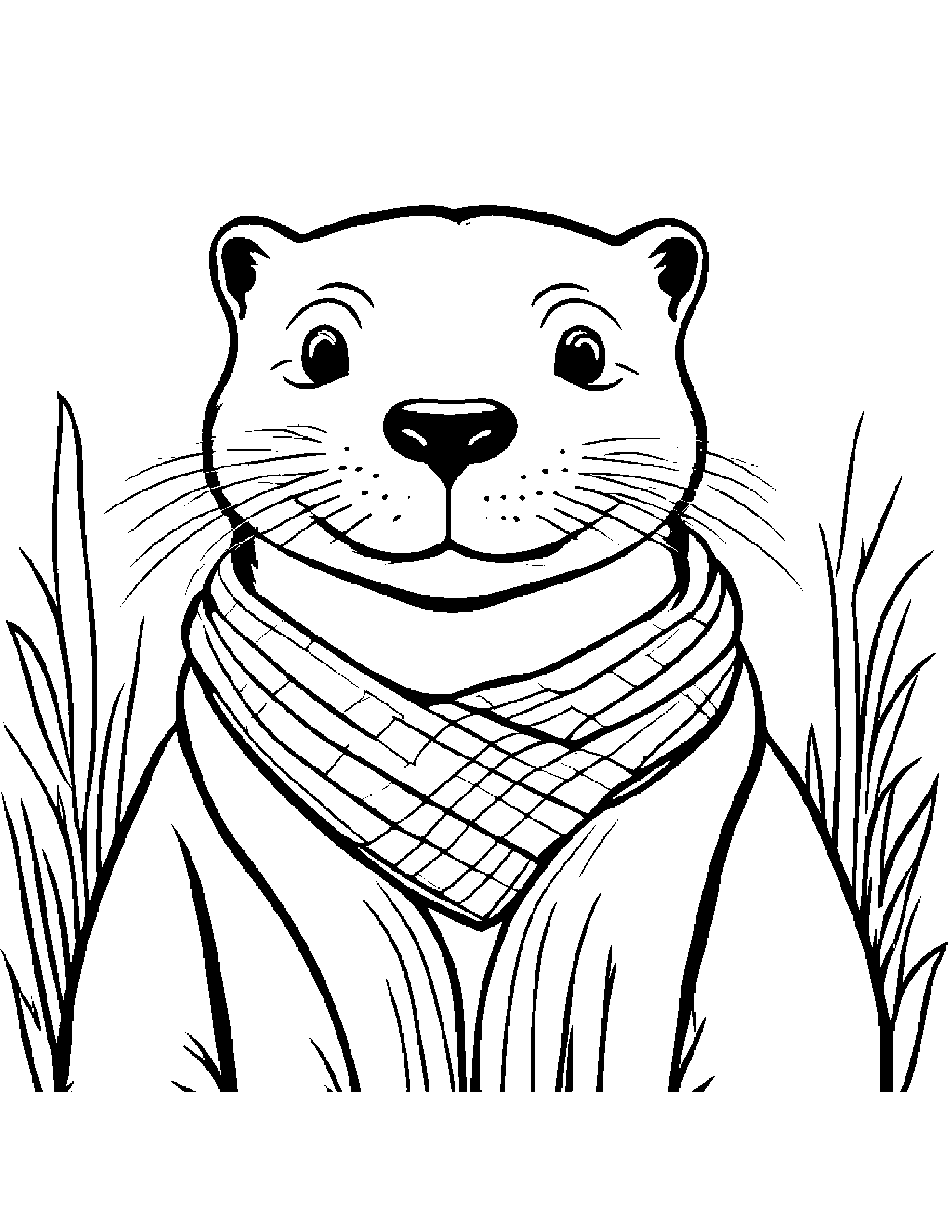 Smiling Otter With Scarf #2 Coloring Page (Free Printable PDF)