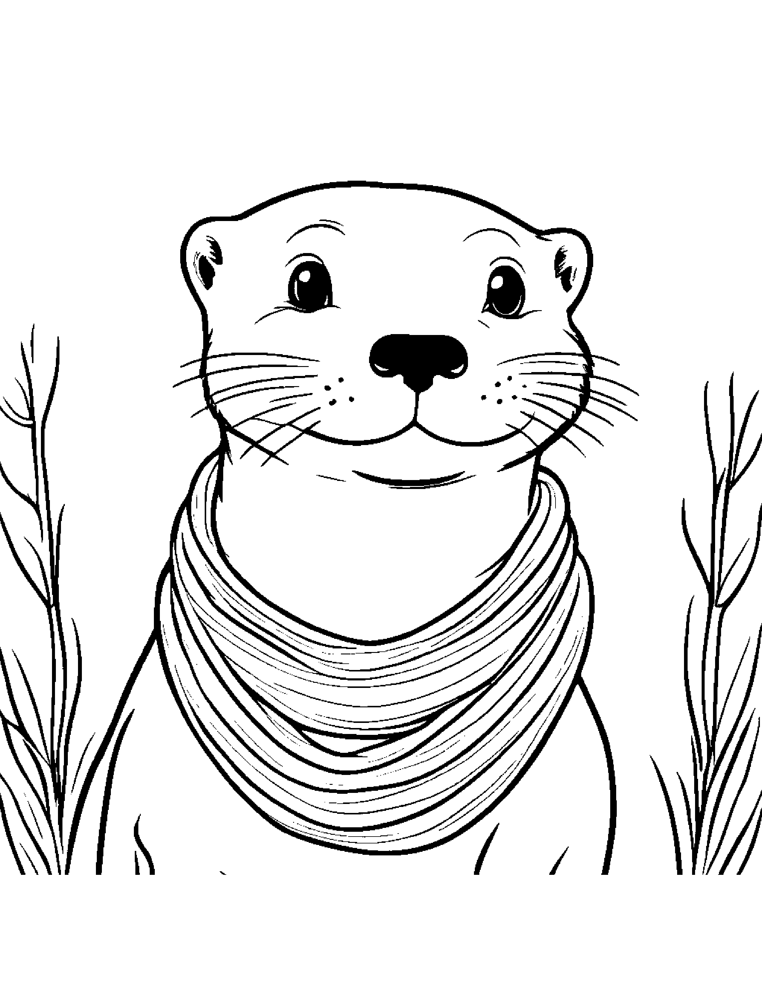Smiling Otter With Scarf Coloring Page (Free Printable PDF)