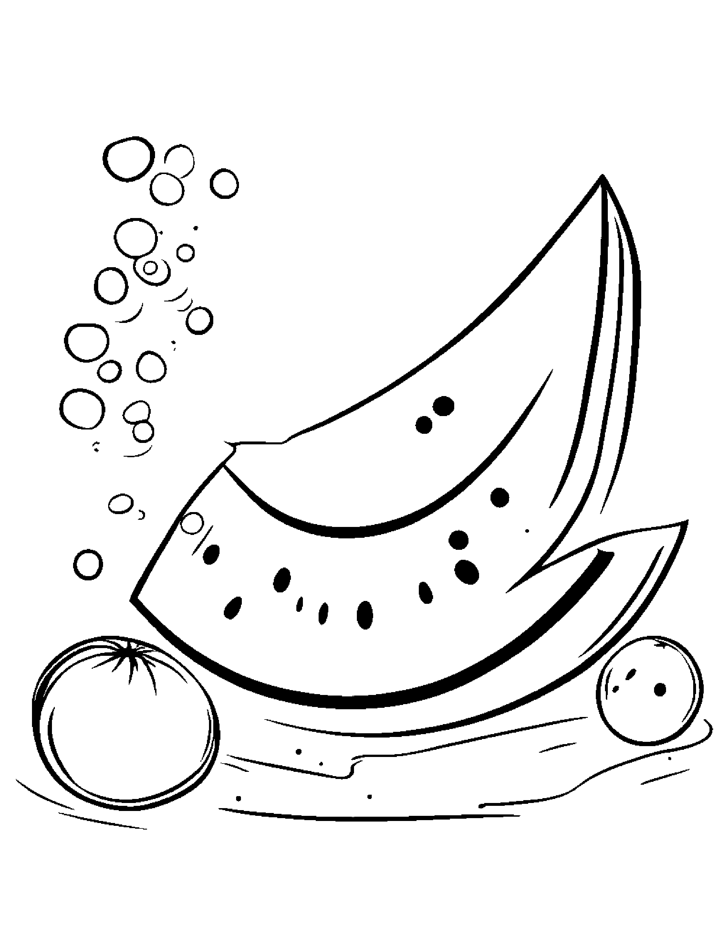 Watermelon Slice Blowing Bubbles #2 Coloring Page (Free Printable PDF)