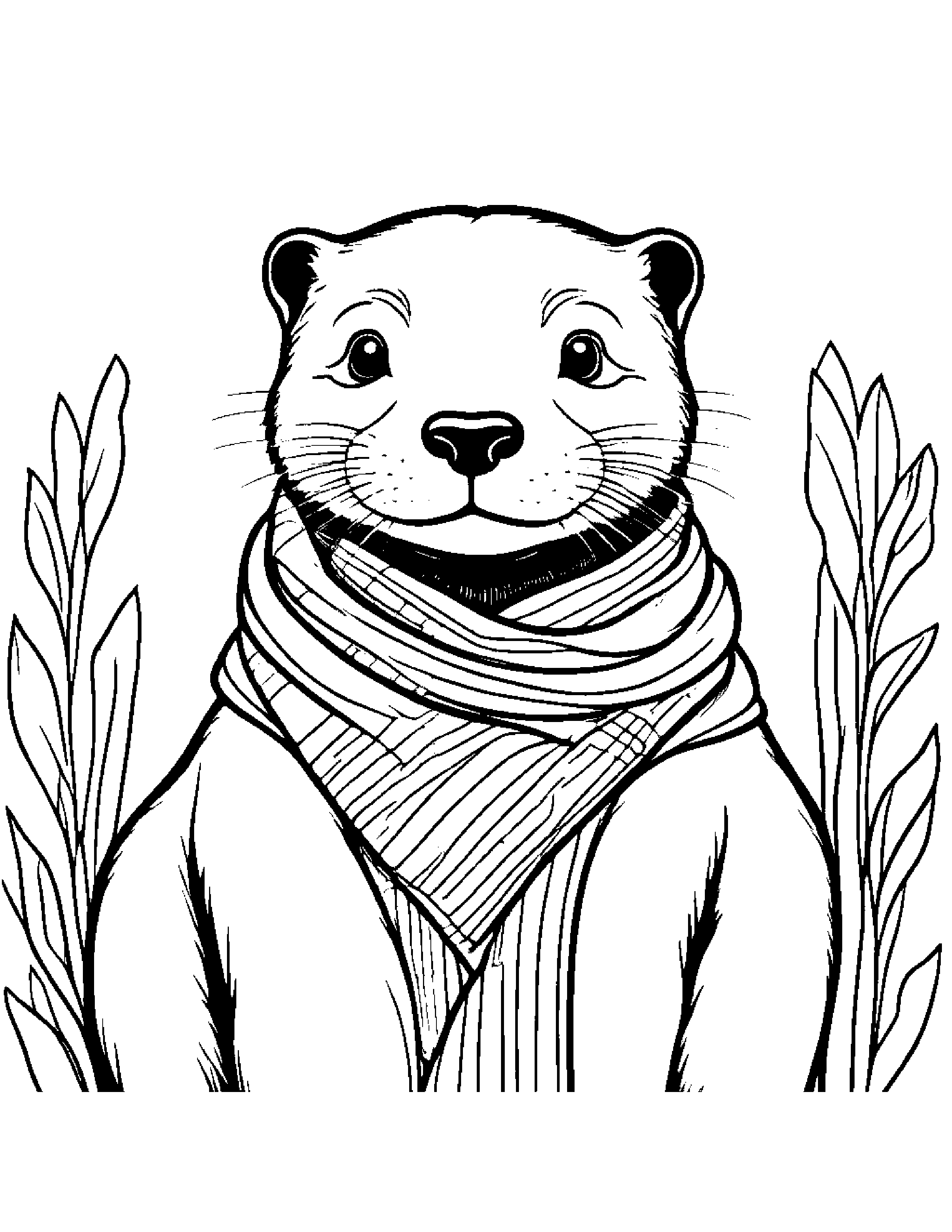 Otter With Scarf #2 Coloring Page (Free Printable PDF)