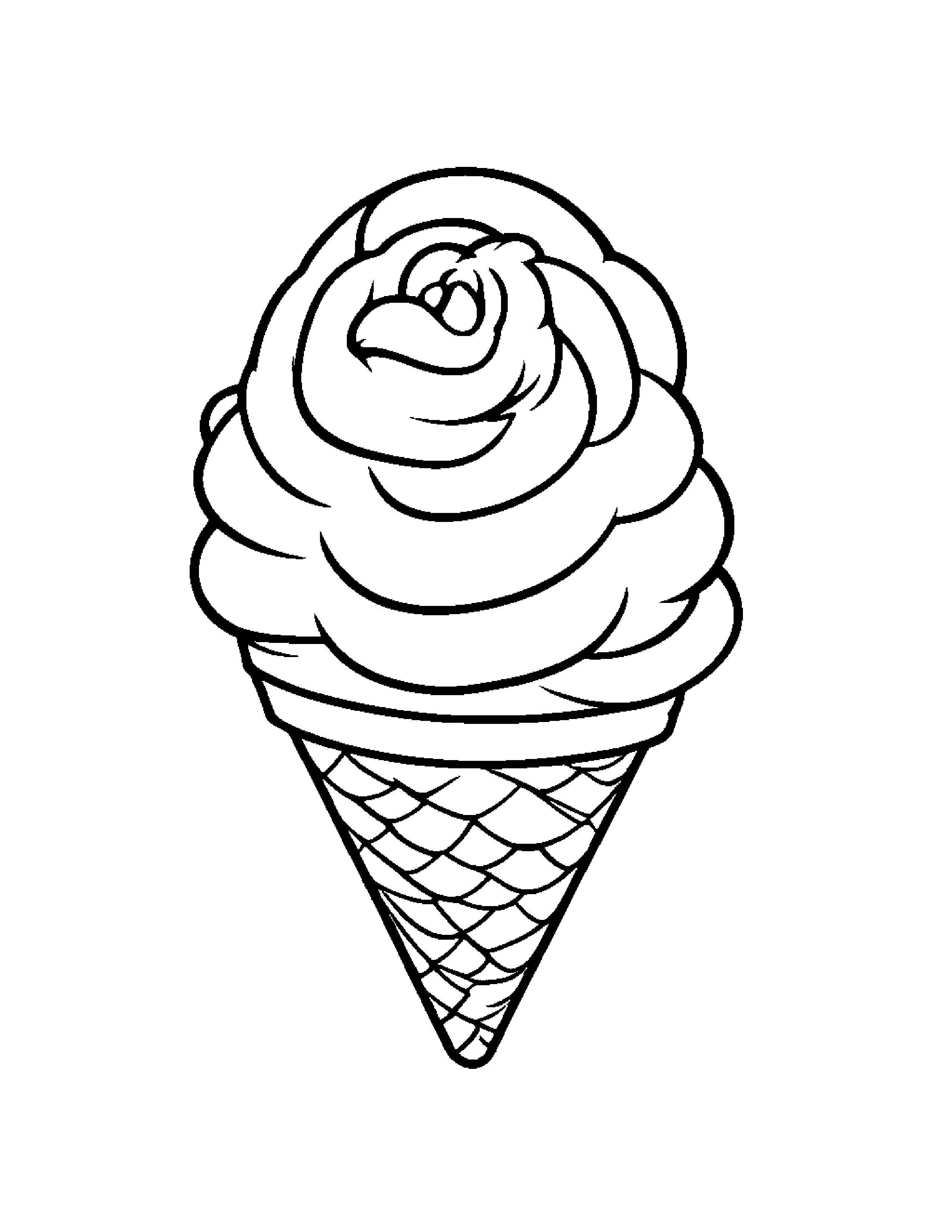 Sleepy Ice Cream Cone With A Flower #2 Coloring Page (Free Printable PDF)