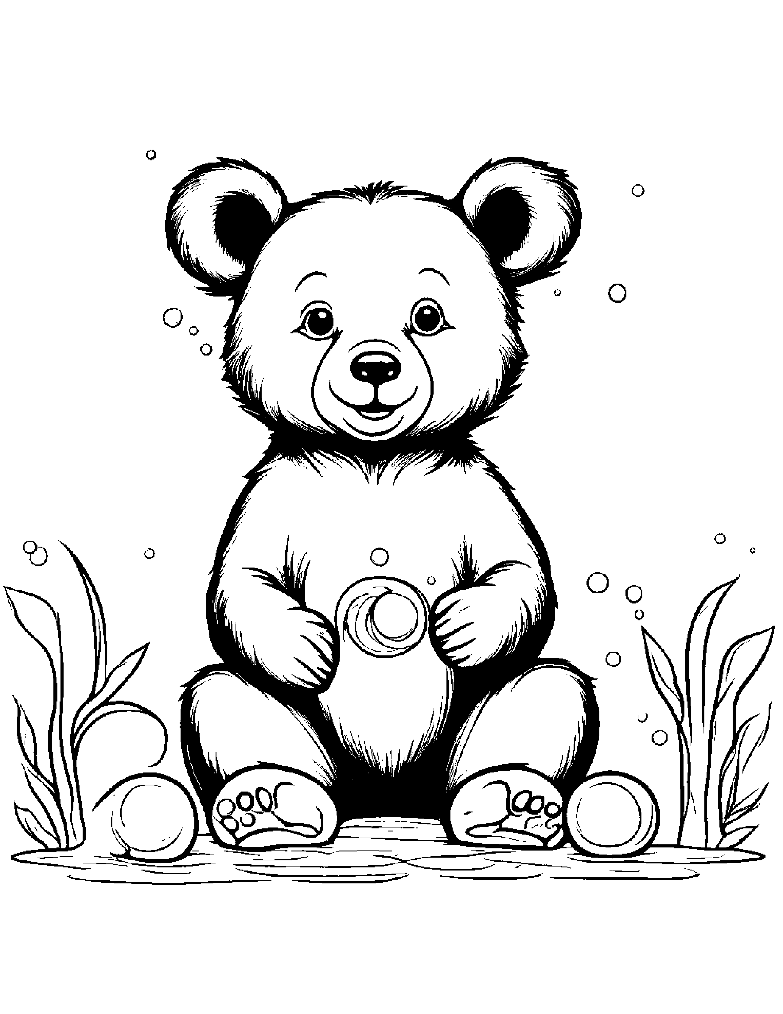 Bear Cub Blowing Bubbles #2 Coloring Page (Free Printable PDF)