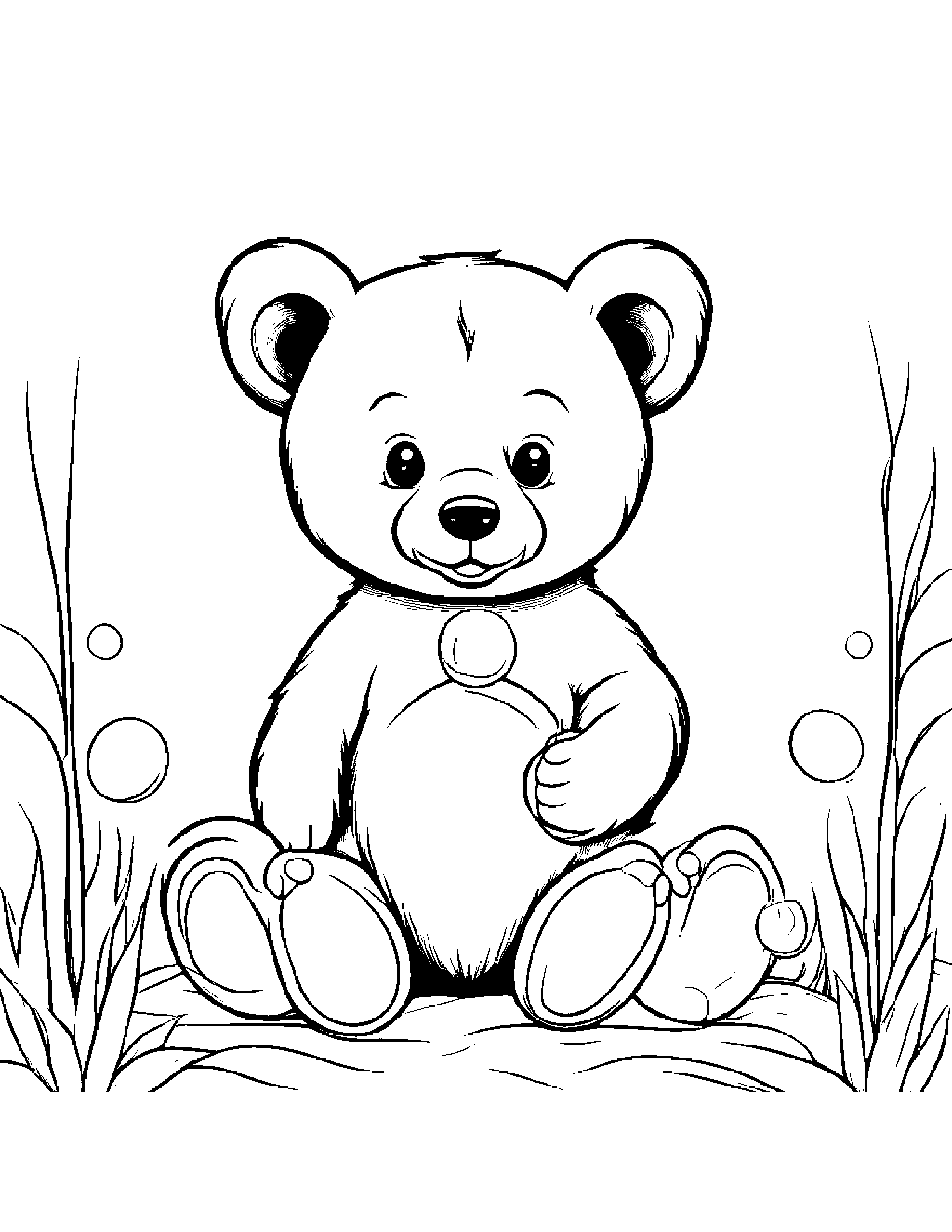 Bear Cub Blowing Bubbles Coloring Page (Free Printable PDF)