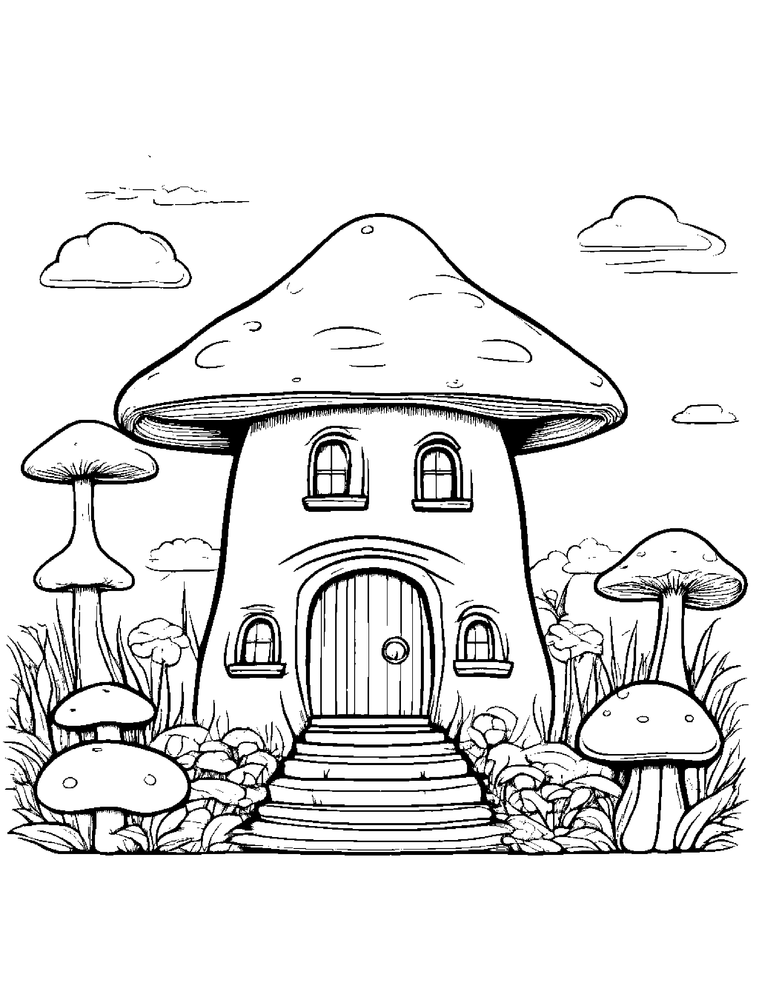 Gentle Mushroom House #2 Coloring Page (Free Printable PDF)