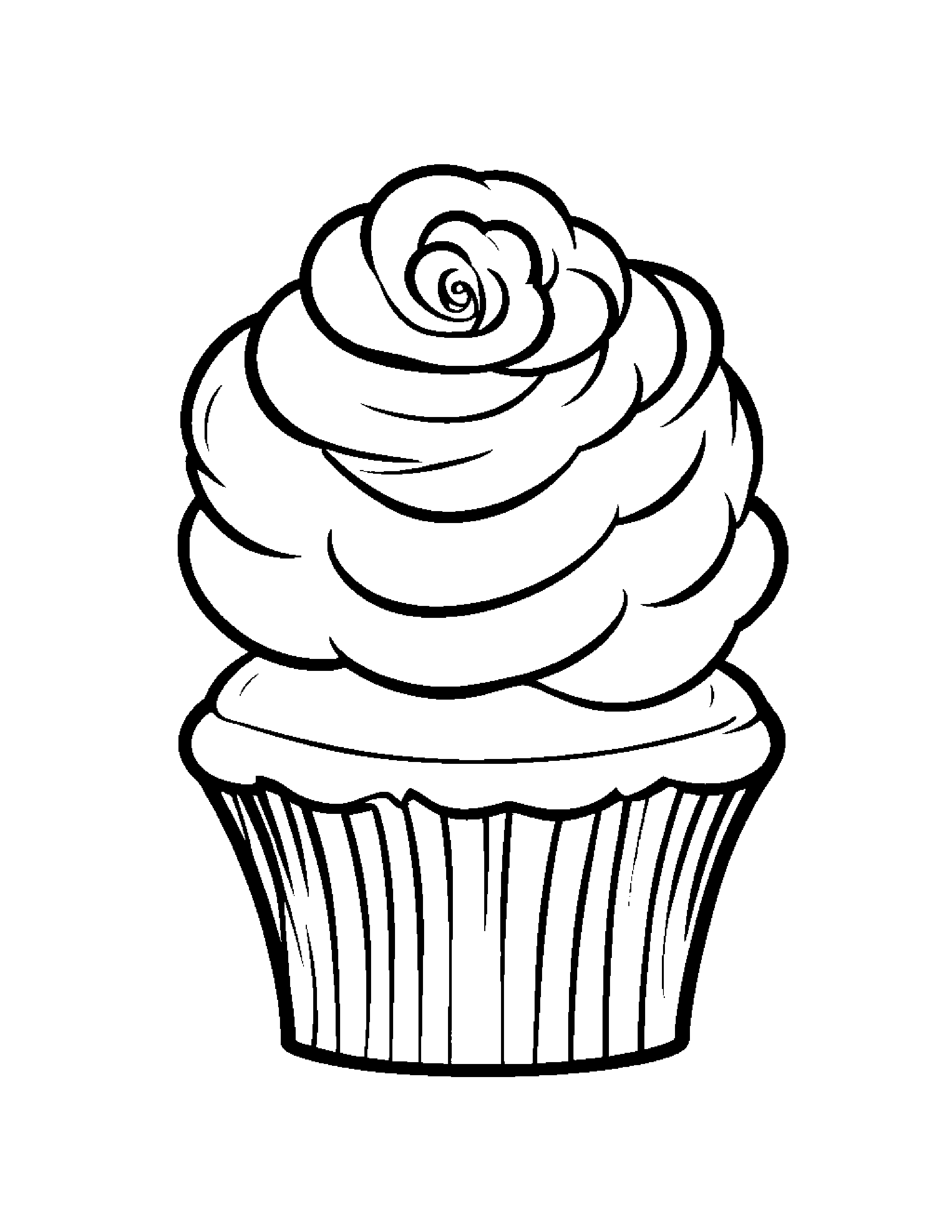 Happy Cupcake With A Flower #2 Coloring Page (Free Printable PDF)