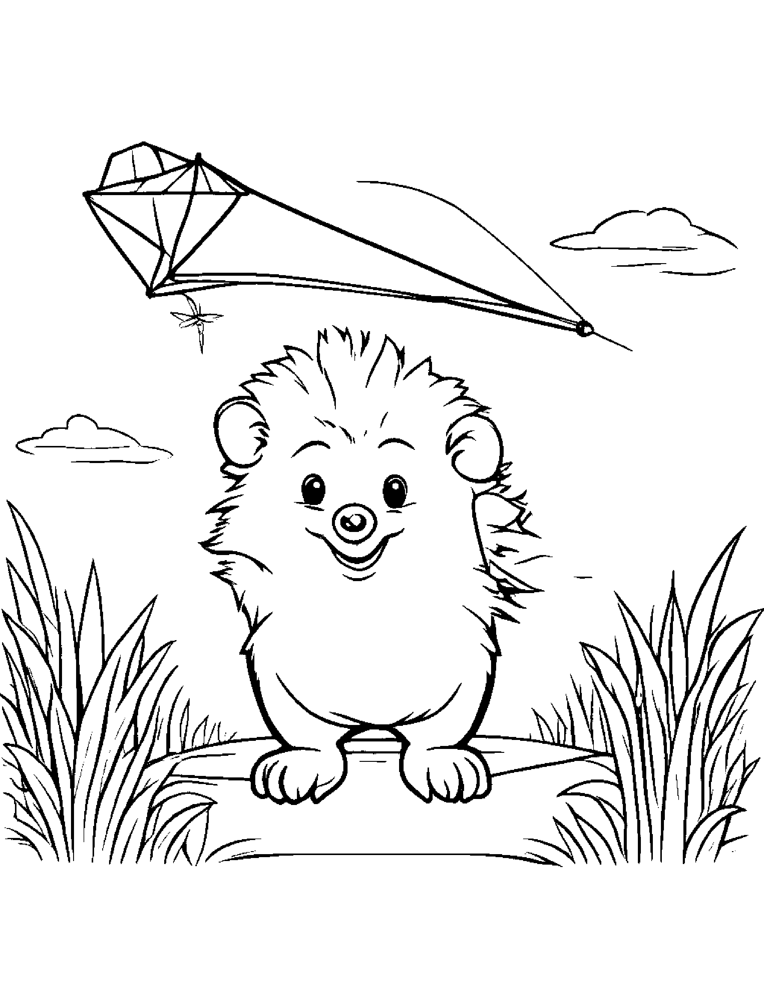 Happy Hedgehog With A Kite #2 Coloring Page (Free Printable PDF)