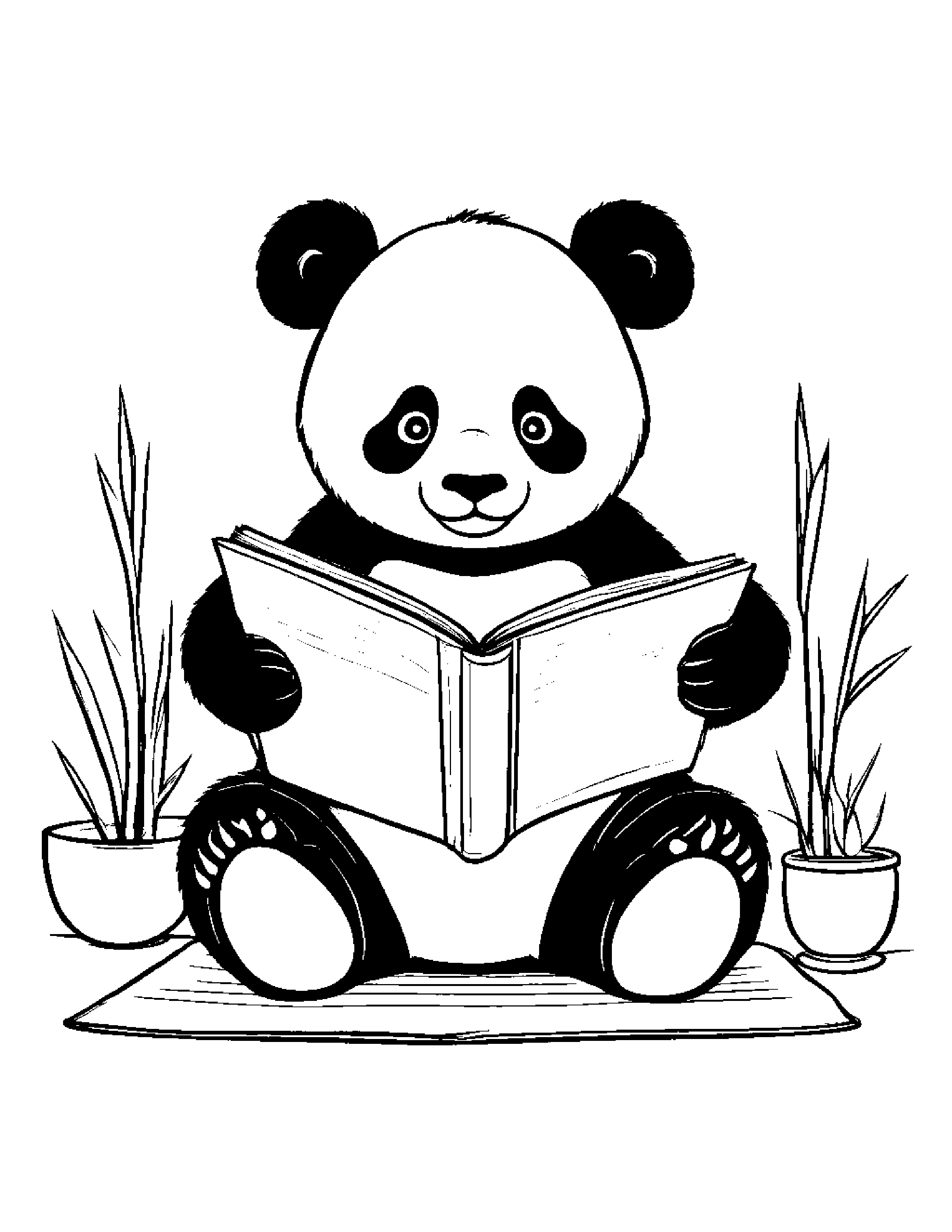 Panda Reading A Book #2 Coloring Page (Free Printable PDF)