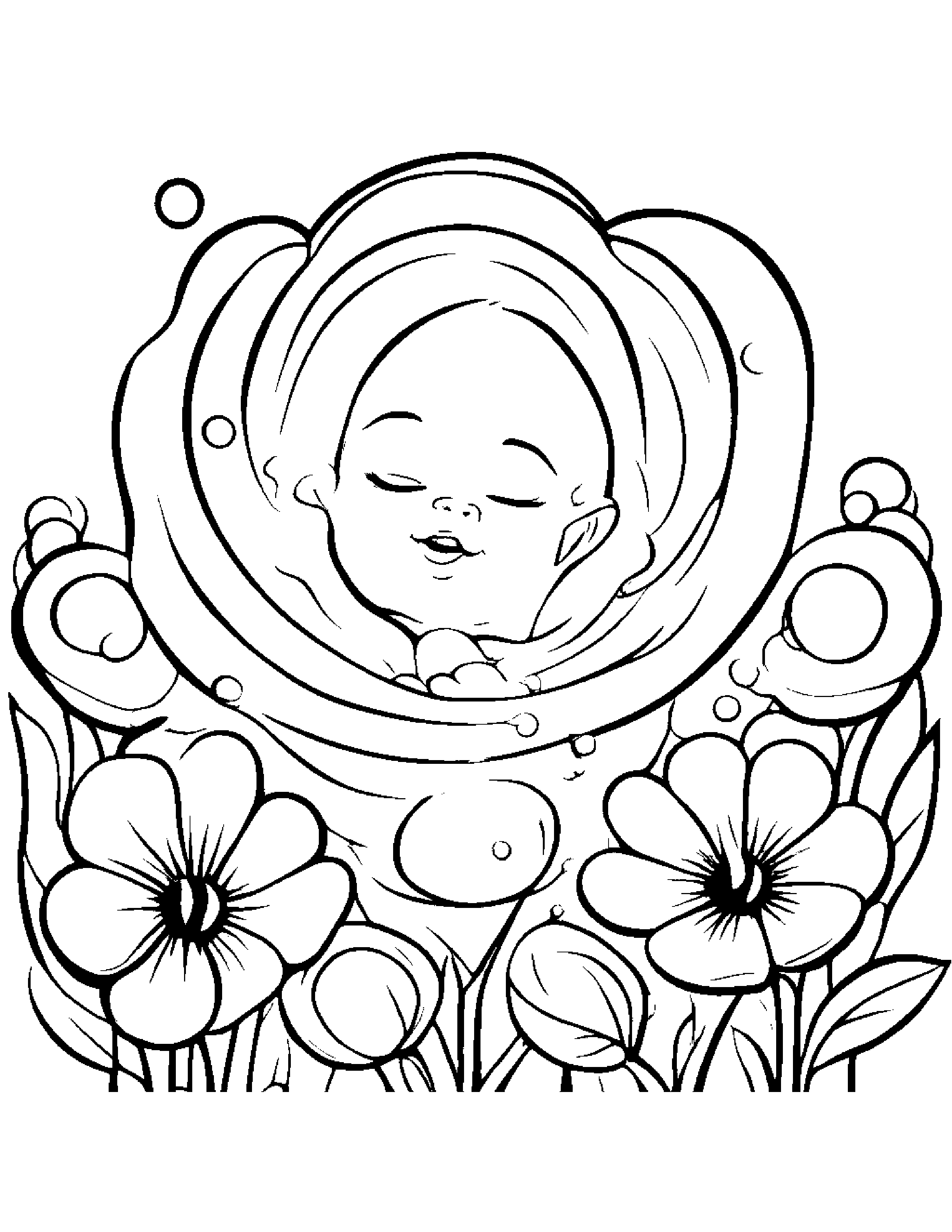 Flower Blowing Bubbles #2 Coloring Page (Free Printable PDF)
