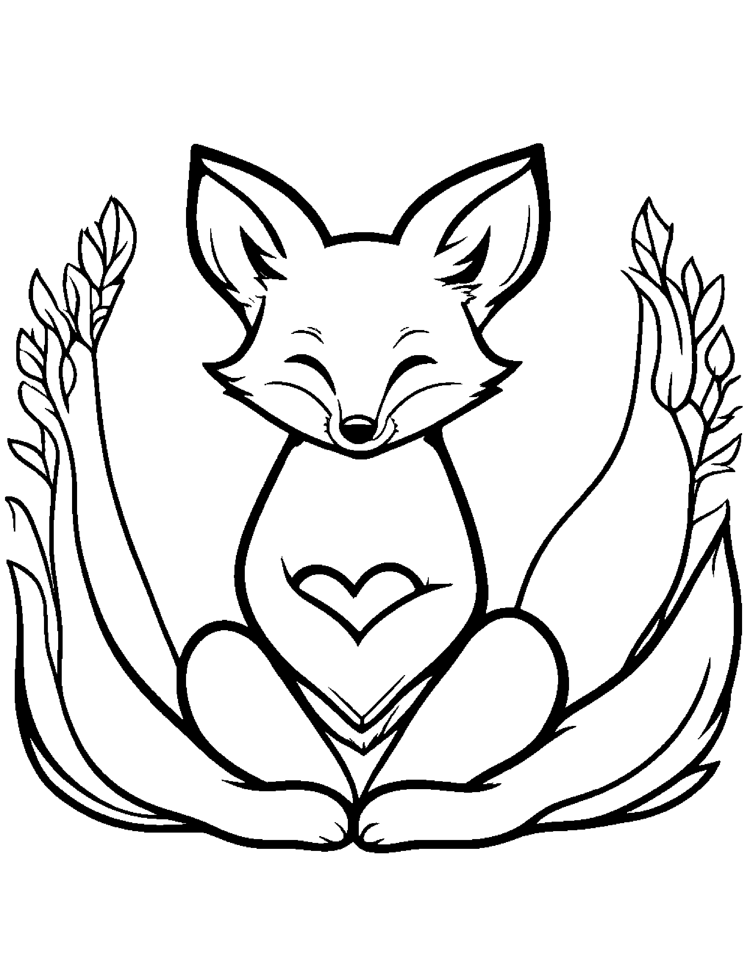 Happy Fox Hugging A Heart #2 Coloring Page (Free Printable PDF)