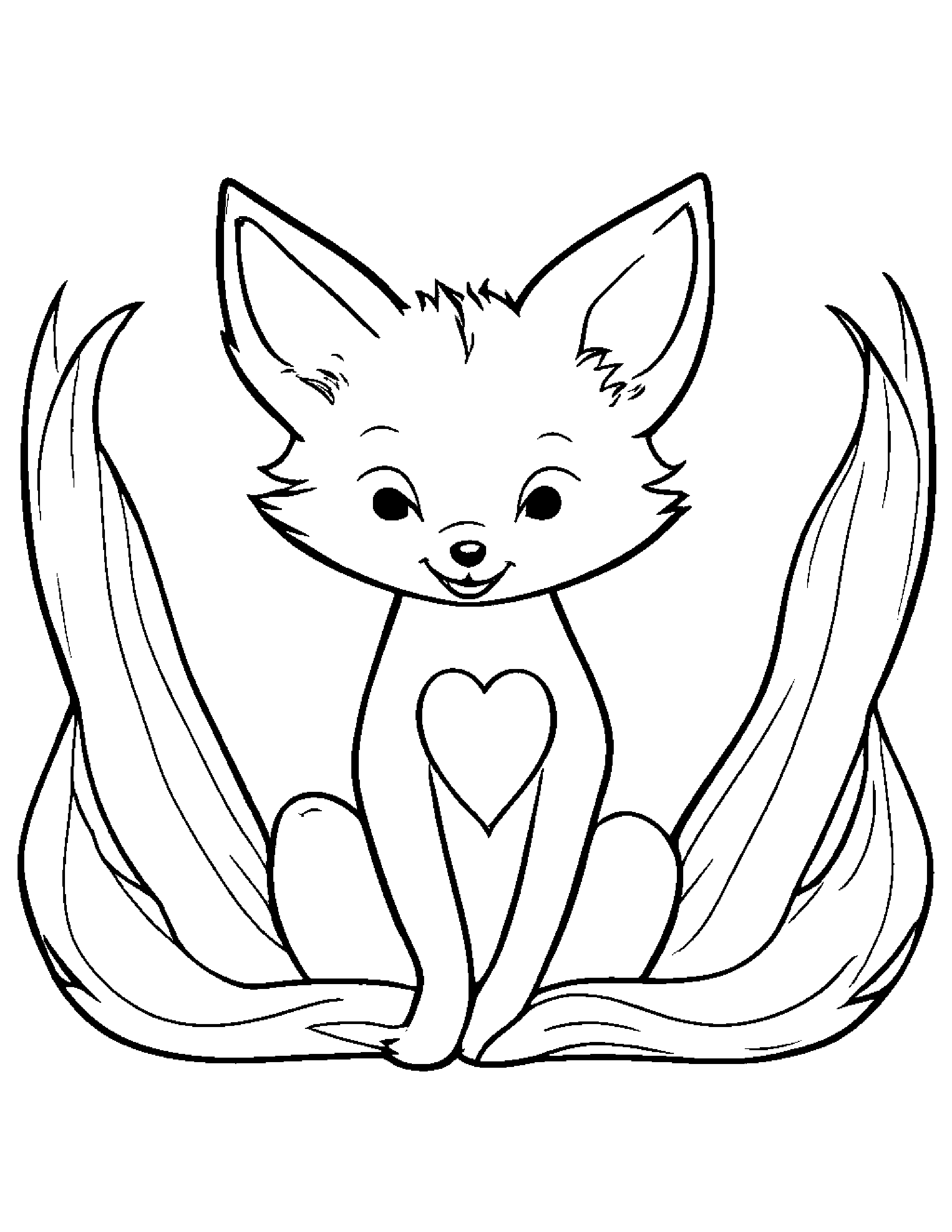 Happy Fox Hugging A Heart Coloring Page (Free Printable PDF)